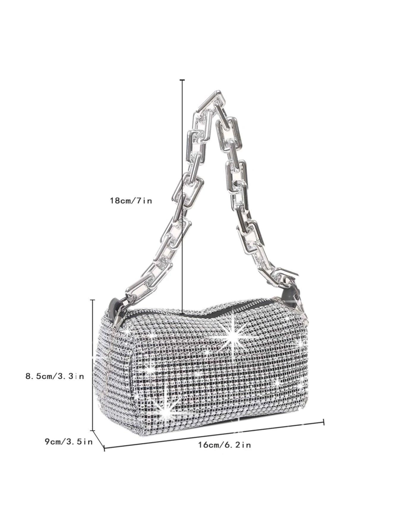 Mini Evening Bag Rhinestone Decor Chain Strap,Small Crossbody Messenger Bags For Women Luxury Fashion Travel Shoulder Handbags Purses Bling Rhinestone Design,Fashion Rhinestones Shoulder Crossbody Bag Shiny Rhinestone Female Dinner Handbag, Perfect For Pa - So Real Fashion