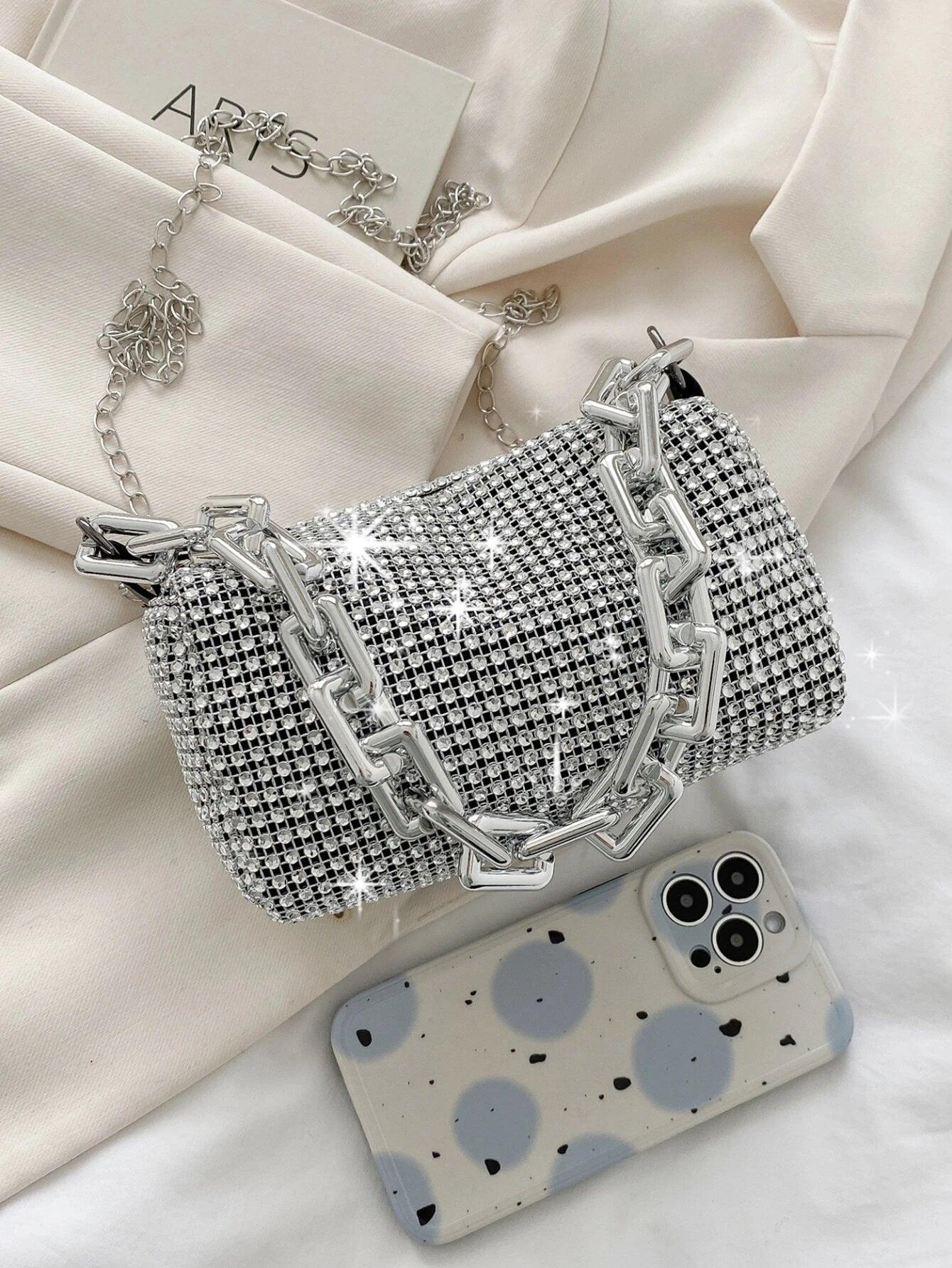 Mini Evening Bag Rhinestone Decor Chain Strap,Small Crossbody Messenger Bags For Women Luxury Fashion Travel Shoulder Handbags Purses Bling Rhinestone Design,Fashion Rhinestones Shoulder Crossbody Bag Shiny Rhinestone Female Dinner Handbag, Perfect For Pa - So Real Fashion