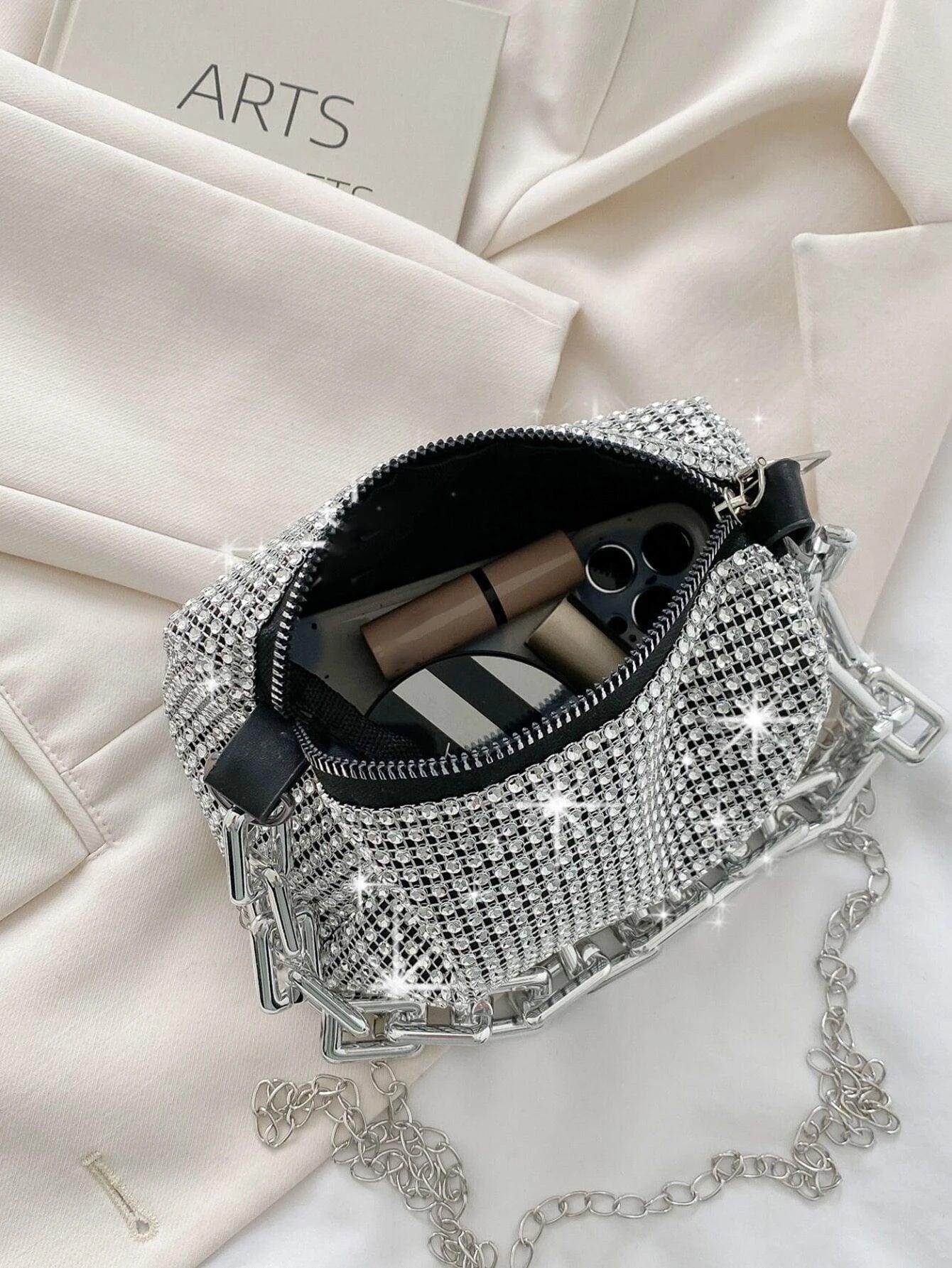 Mini Evening Bag Rhinestone Decor Chain Strap,Small Crossbody Messenger Bags For Women Luxury Fashion Travel Shoulder Handbags Purses Bling Rhinestone Design,Fashion Rhinestones Shoulder Crossbody Bag Shiny Rhinestone Female Dinner Handbag, Perfect For Pa - So Real Fashion