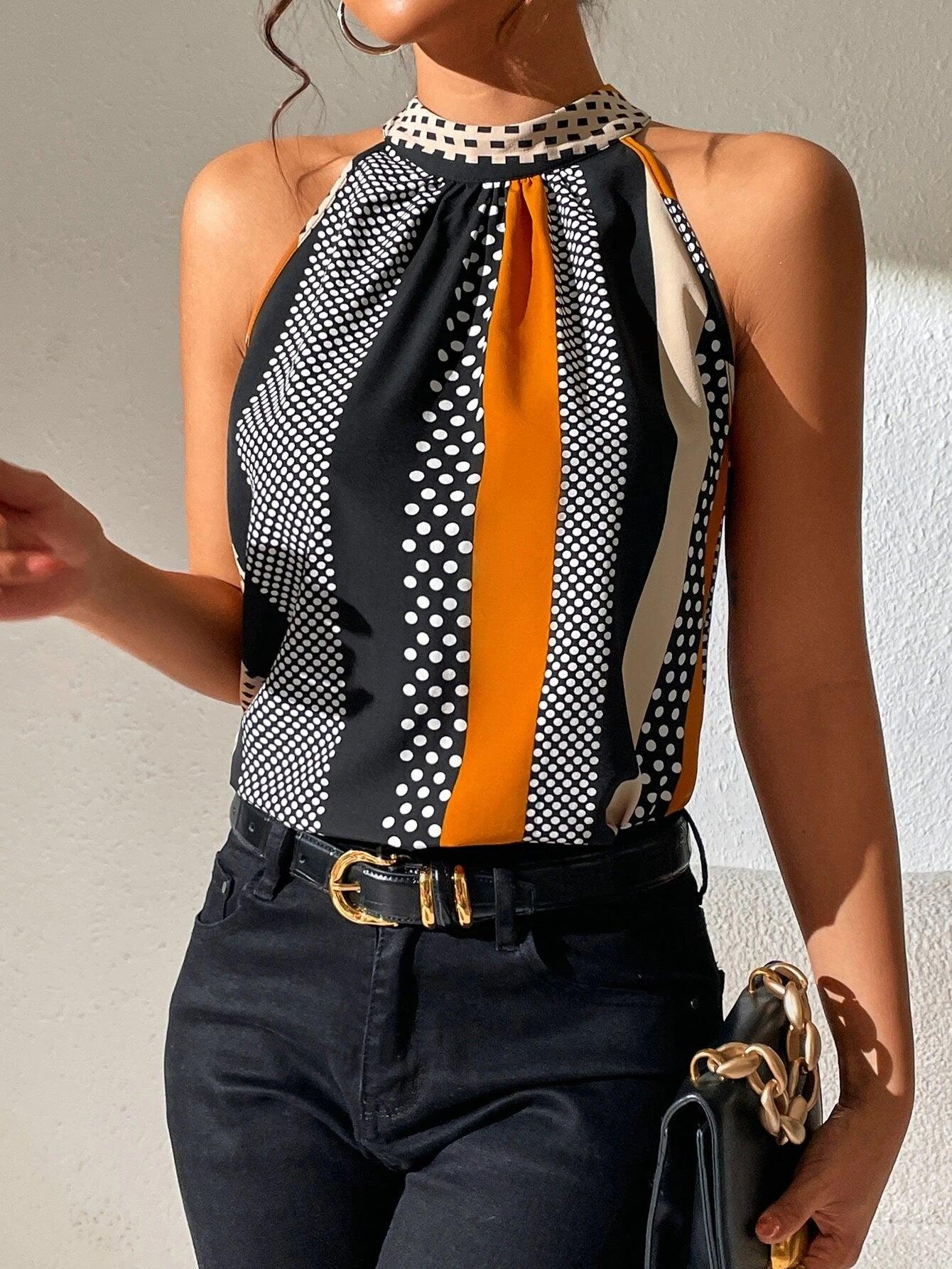 Polka Dot Halter Top Chic Sleeveless Refinement - So Real Fashion