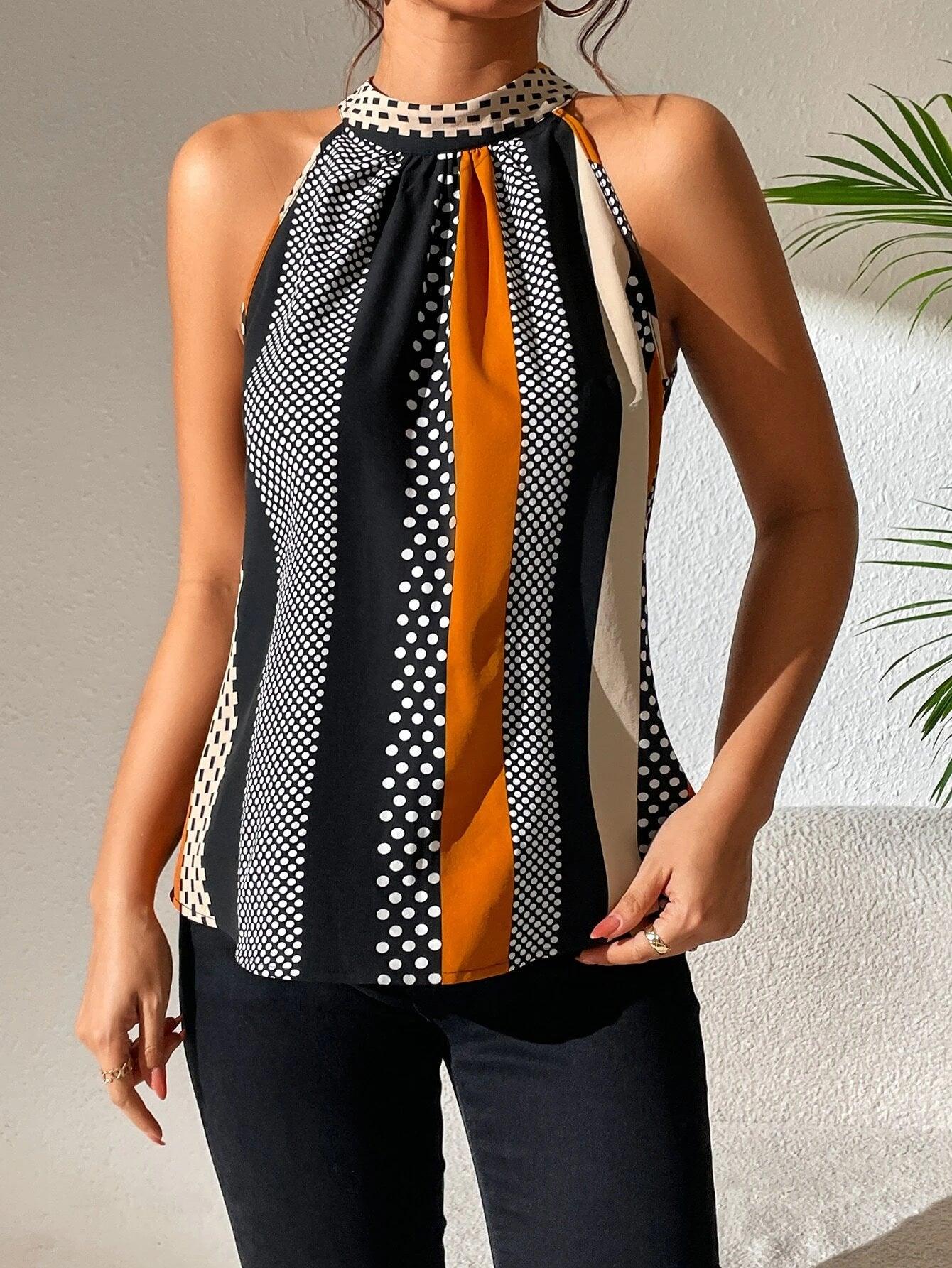 Polka Dot Halter Top Chic Sleeveless Refinement - So Real Fashion