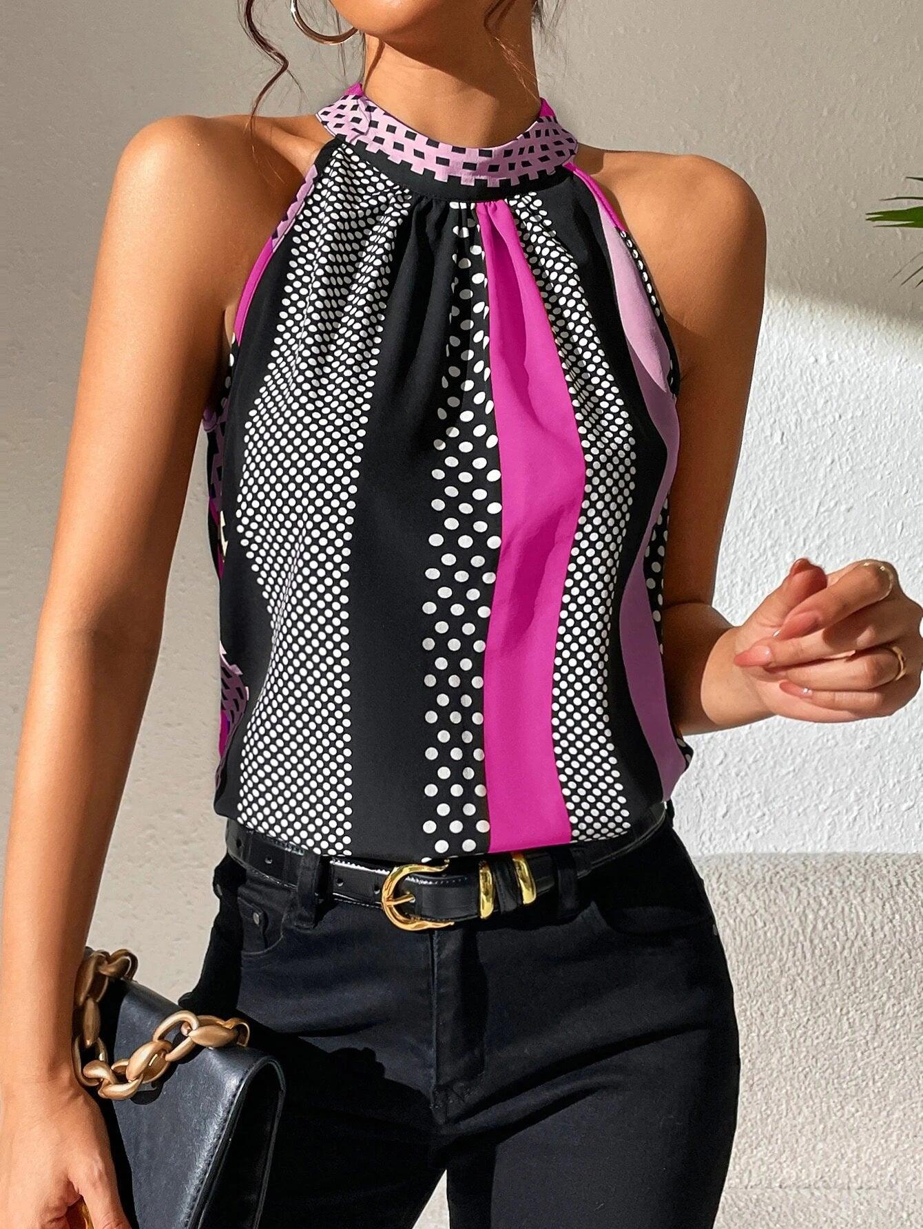 Polka Dot Halter Top Chic Sleeveless Refinement - So Real Fashion