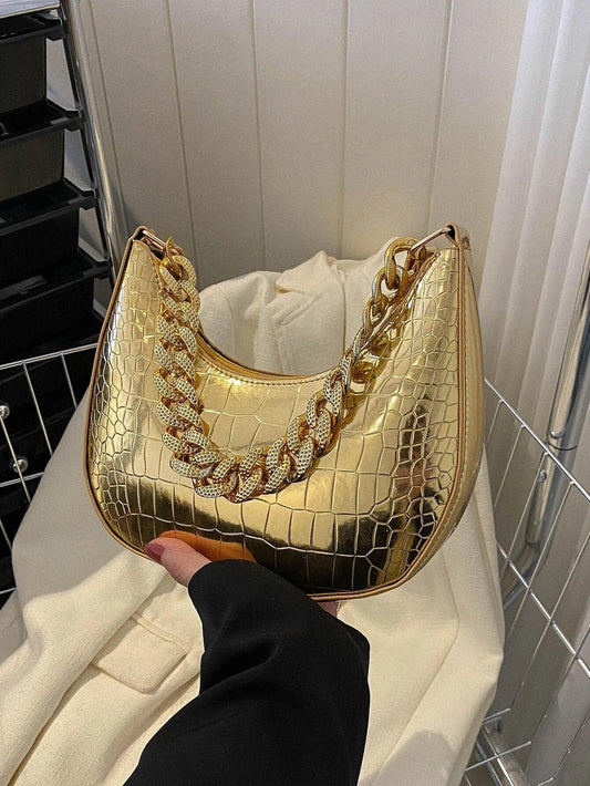 Funky Metallic Crocodile Chain Hobo Bag - So Real Fashion