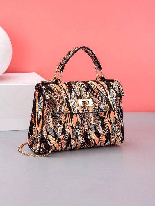 Printed Chain Crossbody Fashionable Multicolor Handbag - So Real Fashion