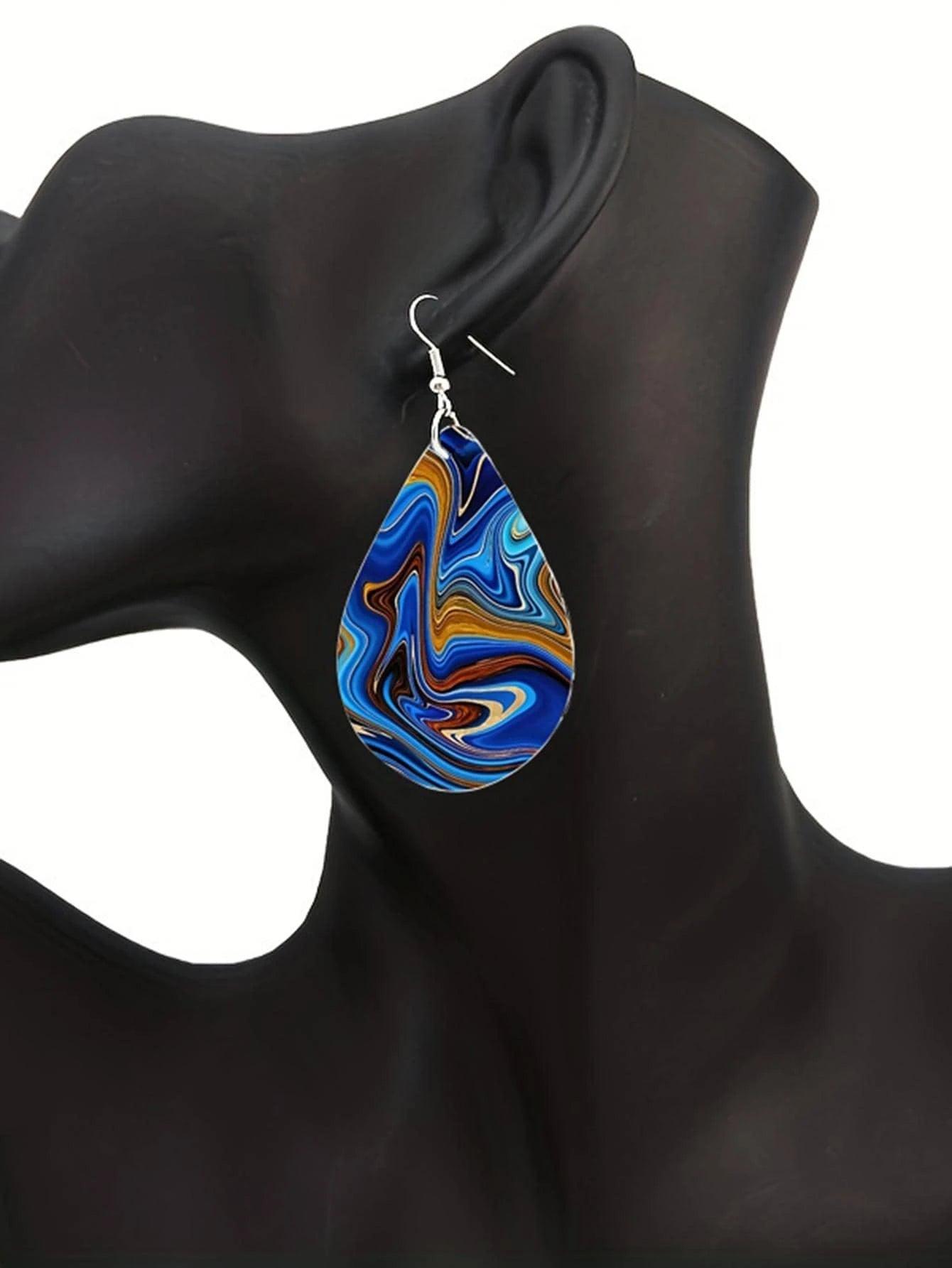 Wooden Droplet Earrings DoubleSided Style for Women - So Real Fashion