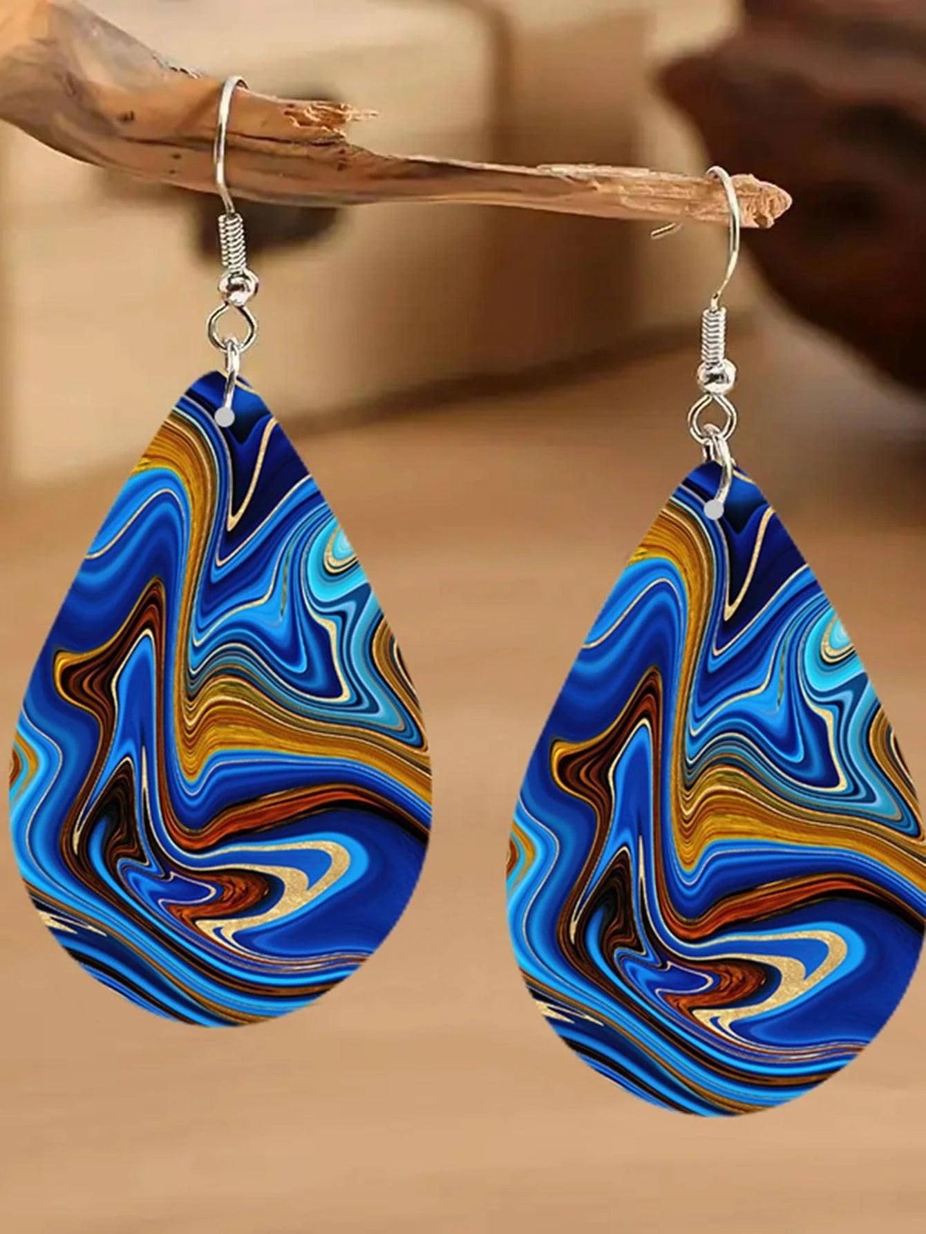 Wooden Droplet Earrings DoubleSided Style for Women - So Real Fashion