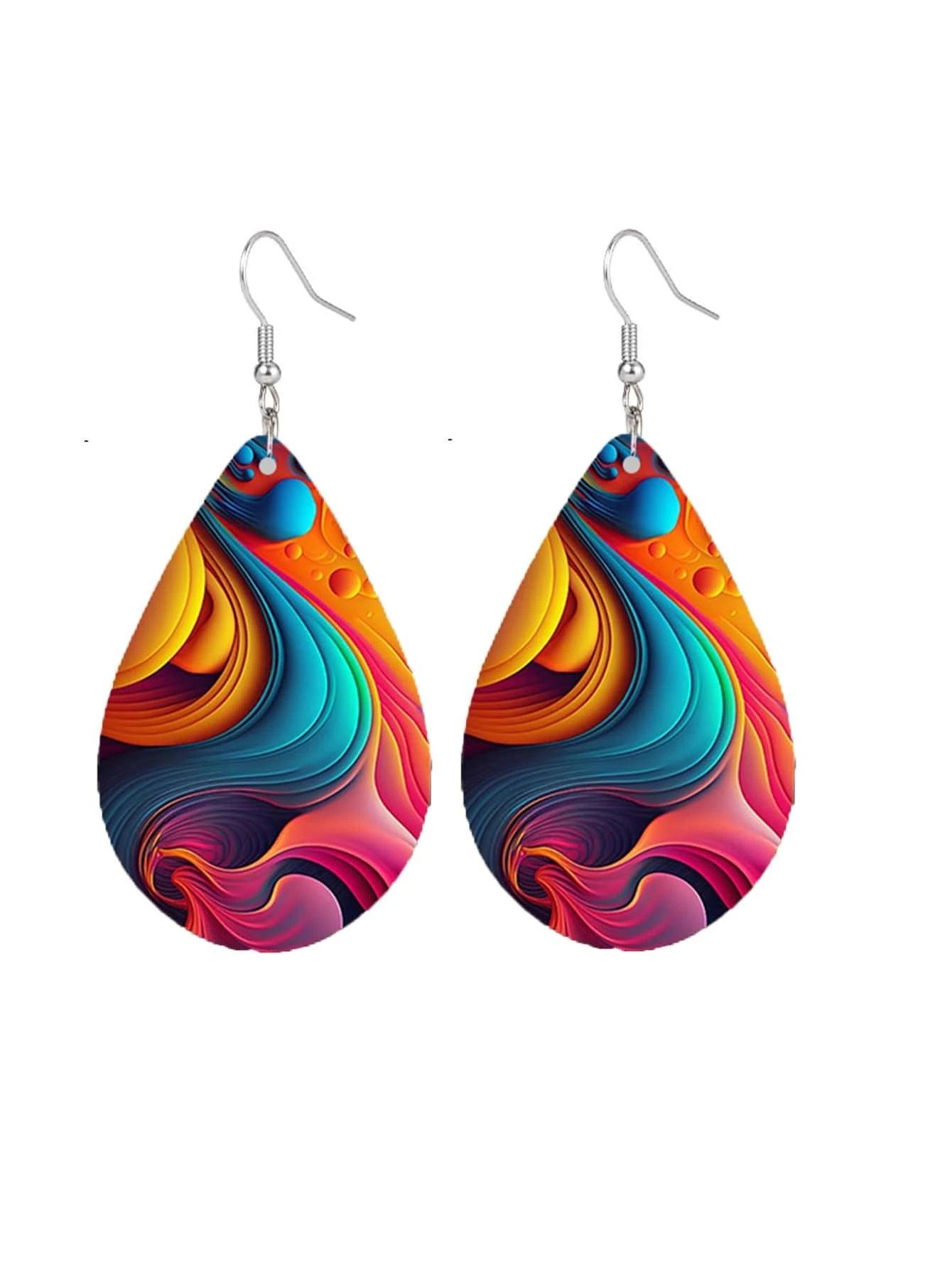 Rainbow Waterdrop Earrings Fun Colorful Wood - So Real Fashion