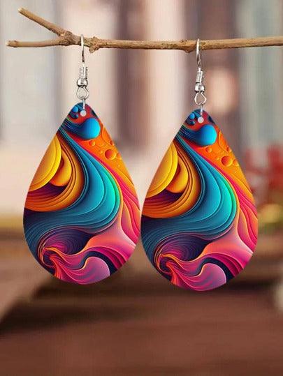 Rainbow Waterdrop Earrings Fun Colorful Wood - So Real Fashion