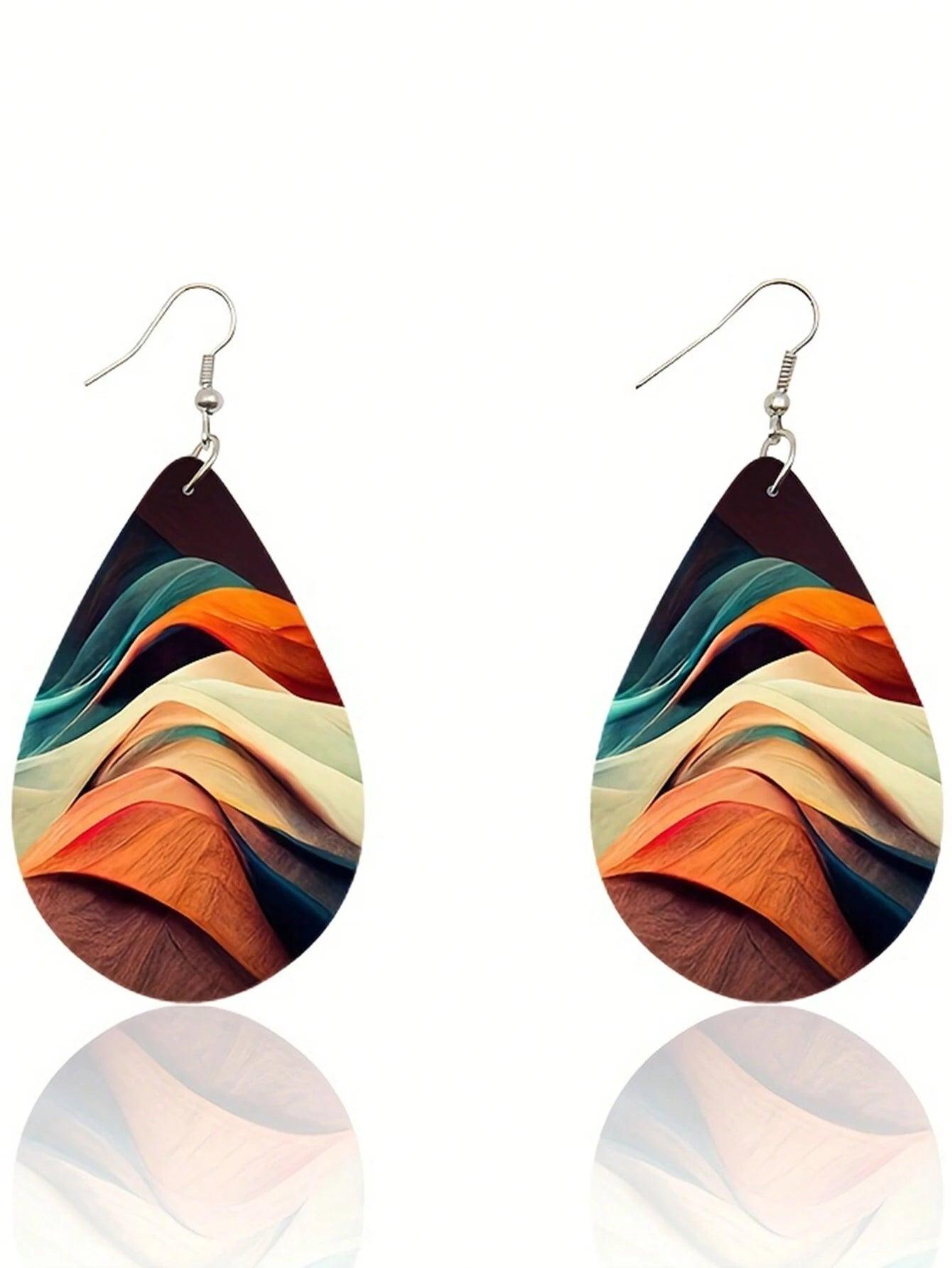 Rainbow Waterdrop Earrings Fun Colorful Wood - So Real Fashion