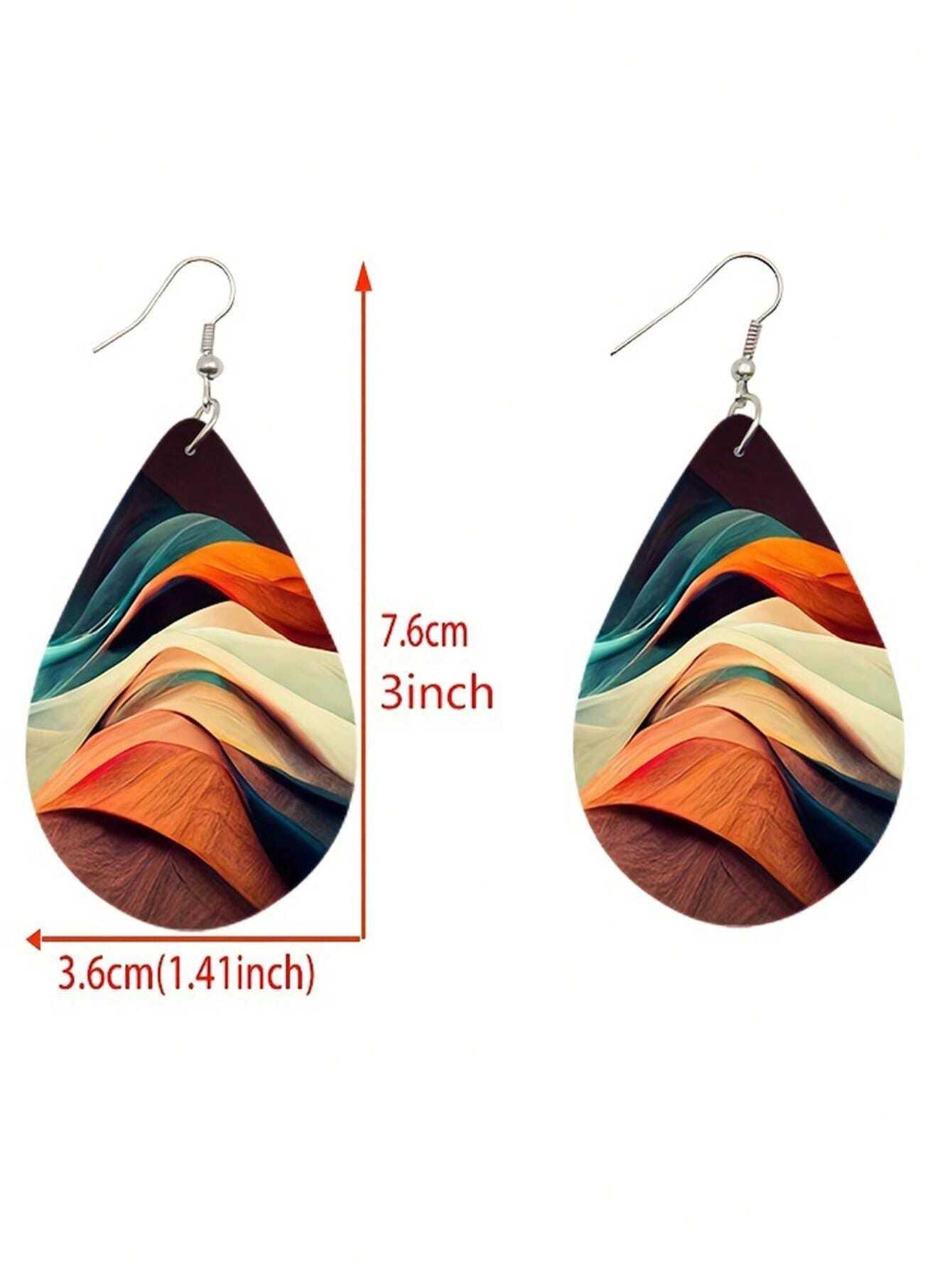 Rainbow Waterdrop Earrings Fun Colorful Wood - So Real Fashion