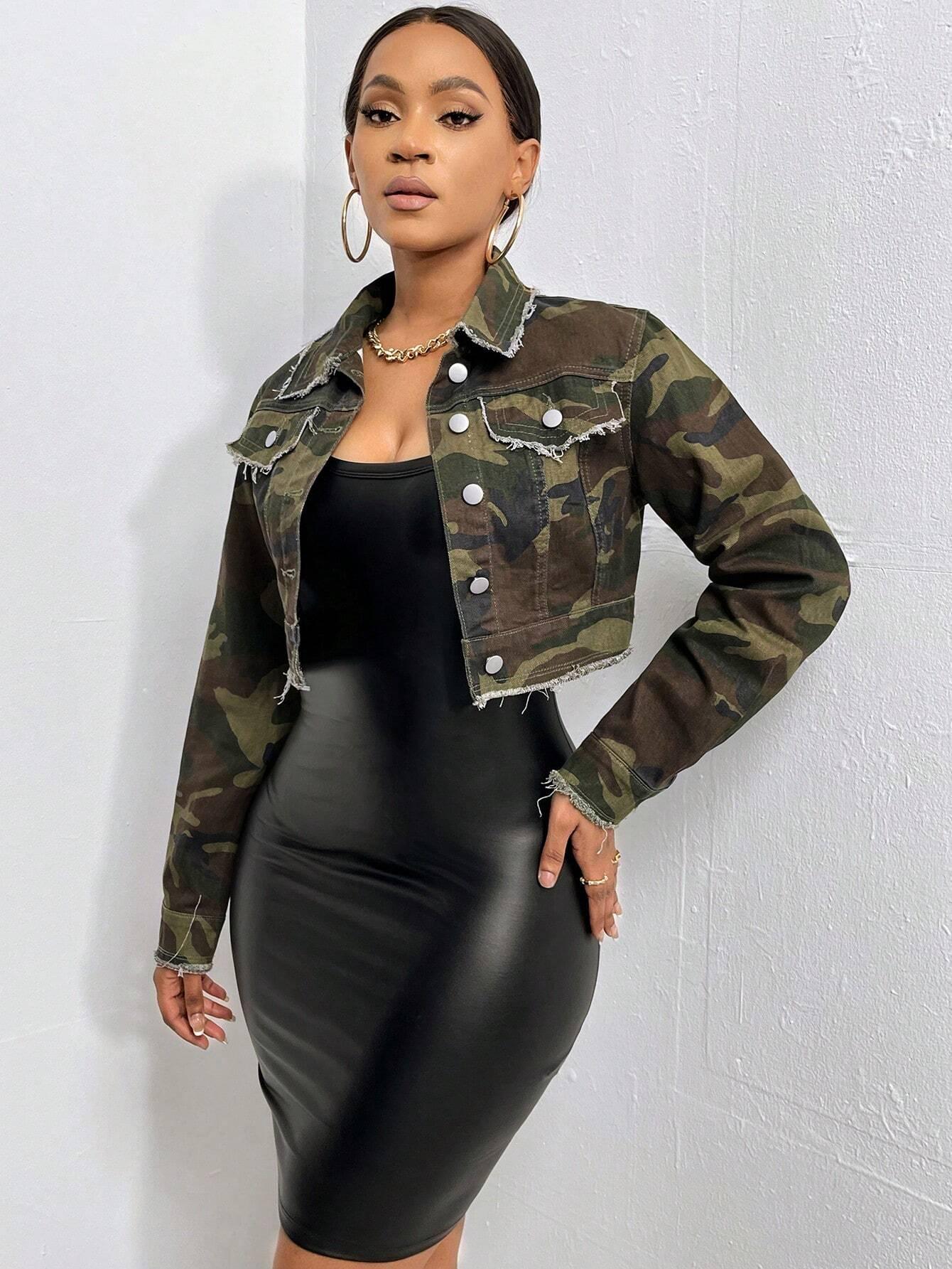 SXY Camo Crop Denim Jacket Edge - So Real Fashion