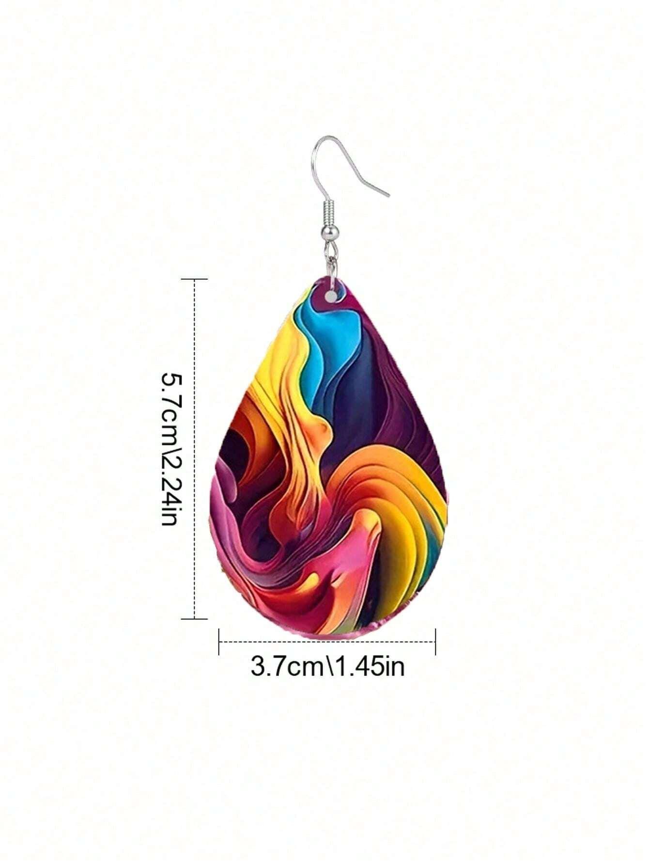 Rainbow Waterdrop Earrings Fun Colorful Wood - So Real Fashion