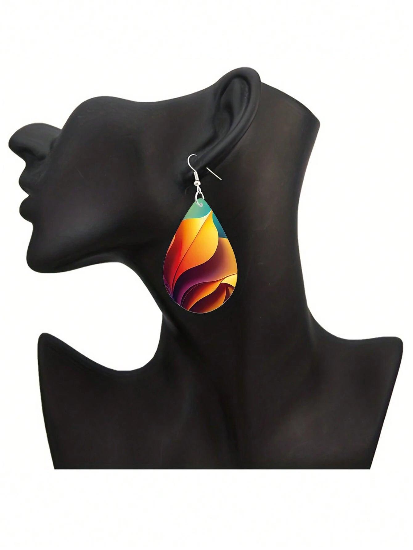 Rainbow Waterdrop Earrings Fun Colorful Wood - So Real Fashion