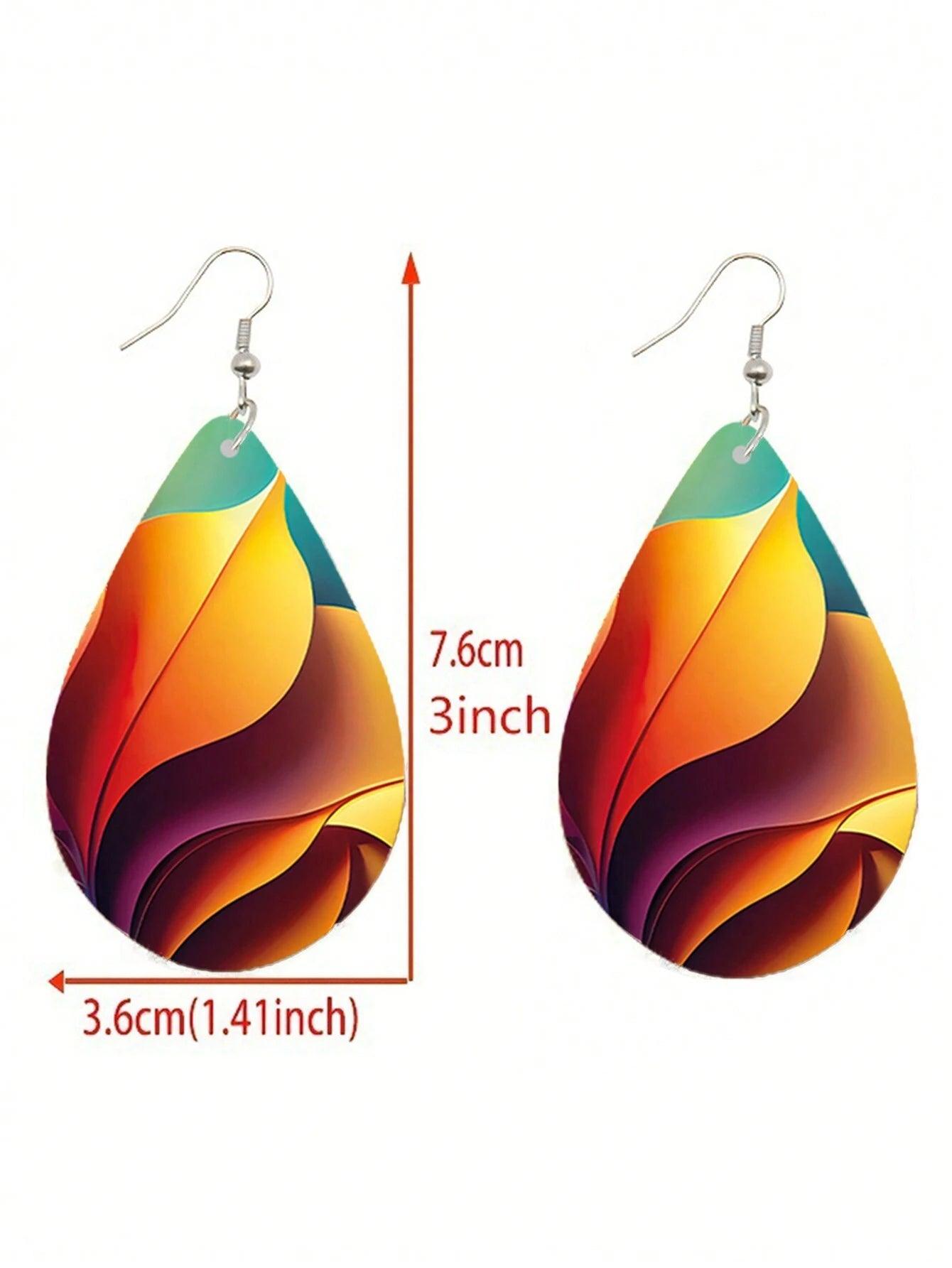 Rainbow Waterdrop Earrings Fun Colorful Wood - So Real Fashion