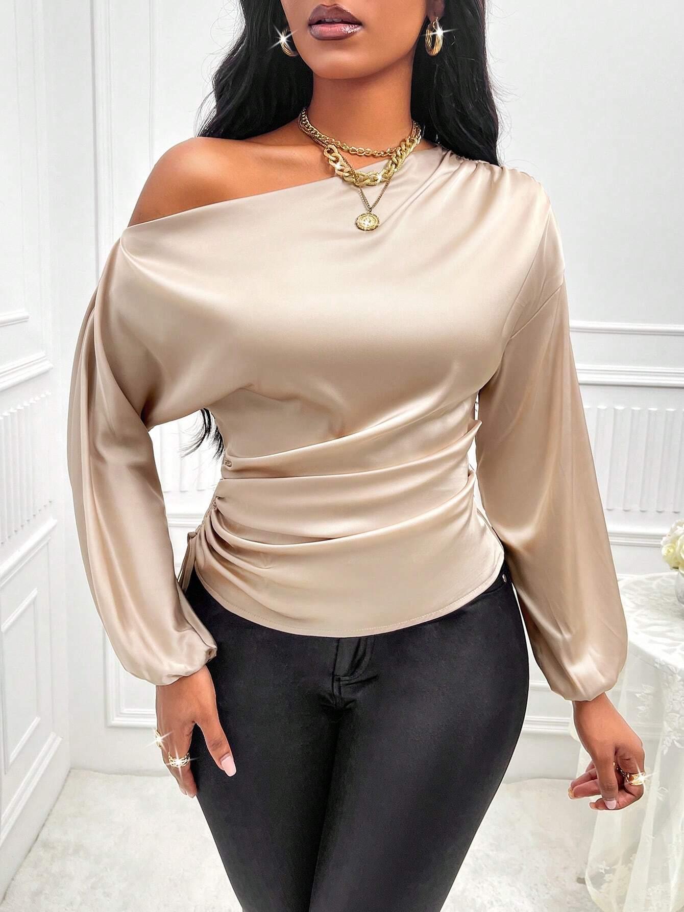 Asymmetric Lantern Sleeve Top Elegant OneShoulder Style - So Real Fashion