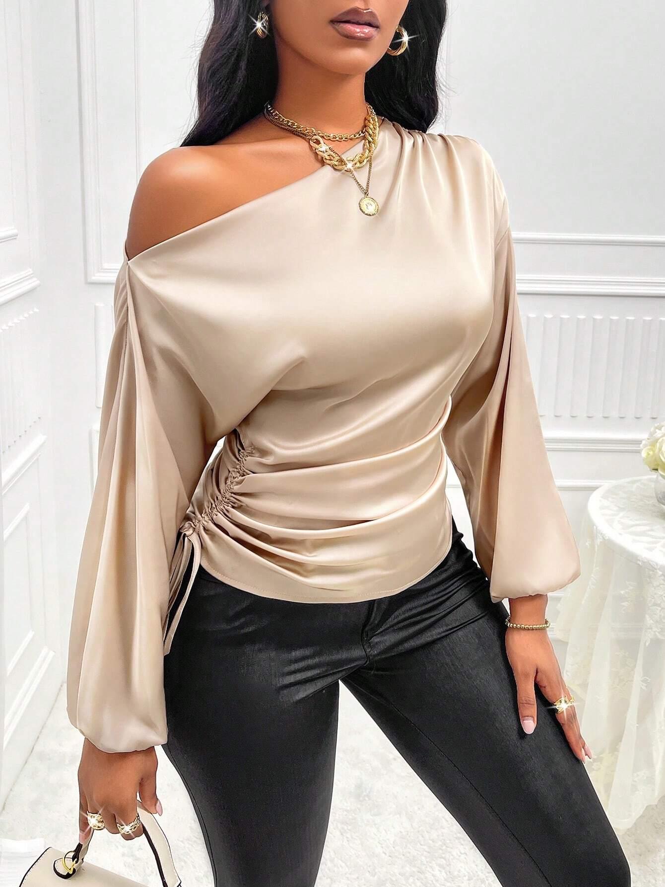 Asymmetric Lantern Sleeve Top Elegant OneShoulder Style - So Real Fashion