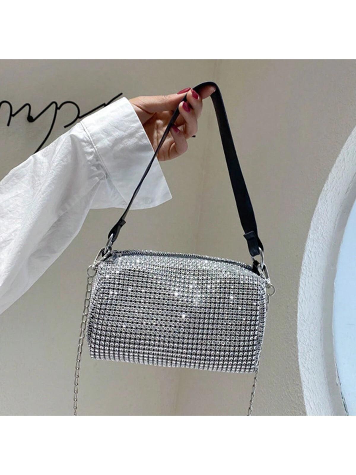 Mini Evening Bag Rhinestone Decor Chain Strap,Small Crossbody Messenger Bags For Women Luxury Fashion Travel Shoulder Handbags Purses Bling Rhinestone Design,Fashion Rhinestones Shoulder Crossbody Bag Shiny Rhinestone Female Dinner Handbag, Perfect For Pa - So Real Fashion