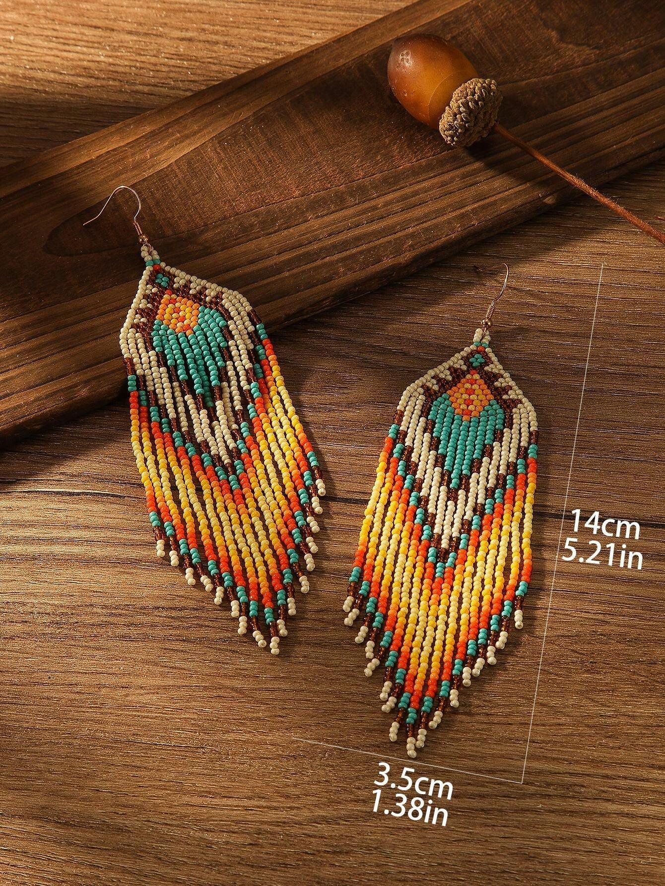 Boho Beaded Tassel Earrings Handmade Style - So Real Fashion