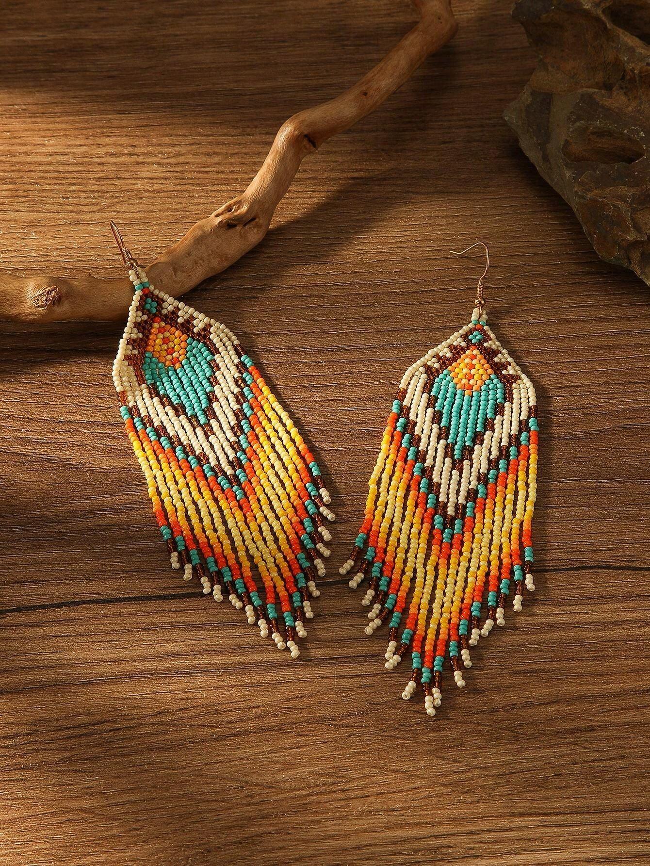 Boho Beaded Tassel Earrings Handmade Style - So Real Fashion