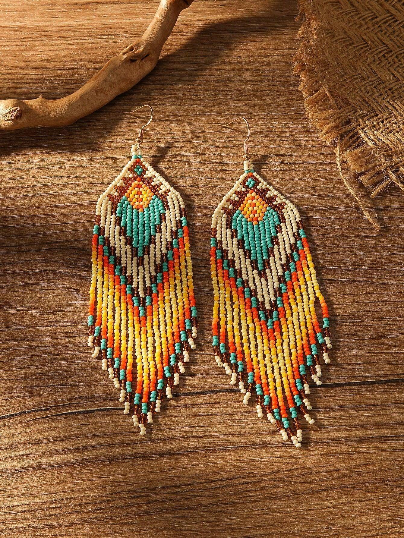 Boho Beaded Tassel Earrings Handmade Style - So Real Fashion