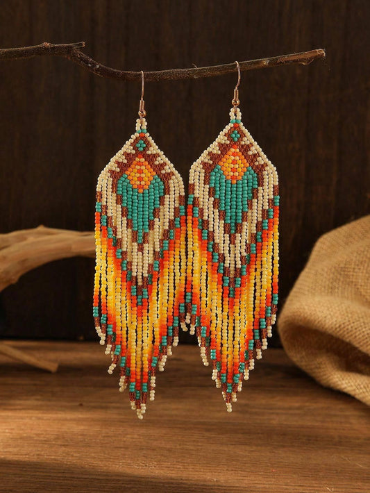 Boho Beaded Tassel Earrings Handmade Style - So Real Fashion