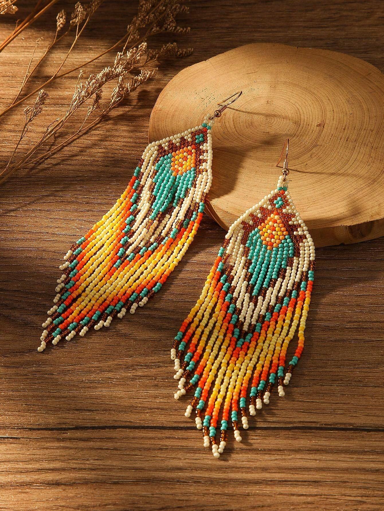 Boho Beaded Tassel Earrings Handmade Style - So Real Fashion