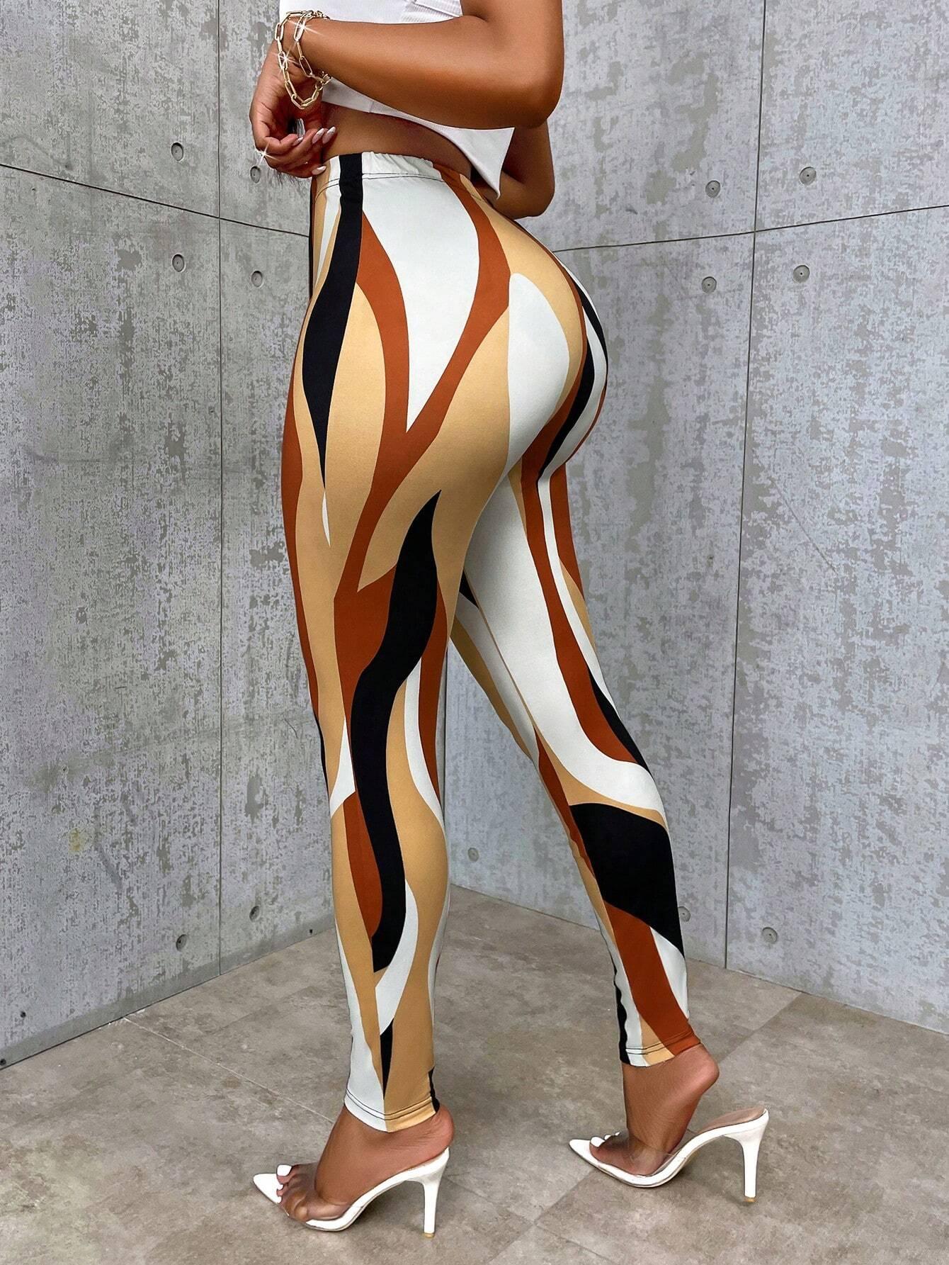 Casual Colorblock Slim Fit Stretchy Random Printed Leggings - So Real Fashion