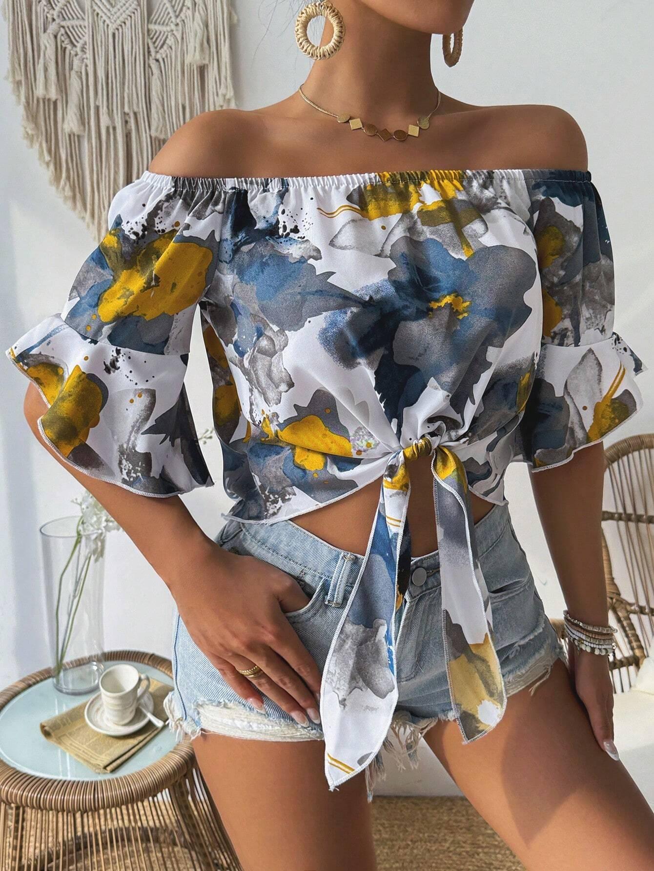 Floral Off Shoulder Hawaiian Top Relaxed Summer Vibes - So Real Fashion