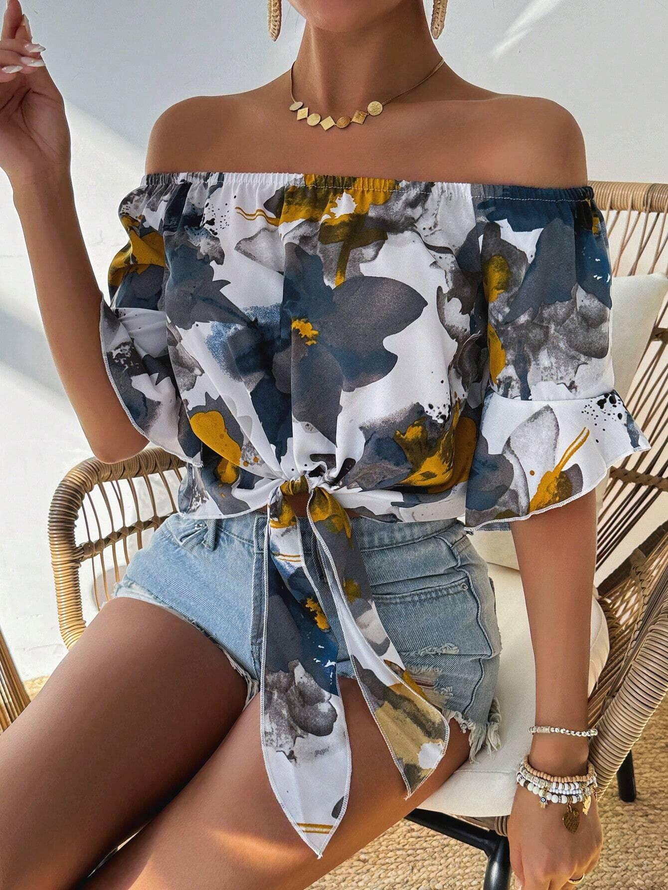 Floral Off Shoulder Hawaiian Top Relaxed Summer Vibes - So Real Fashion