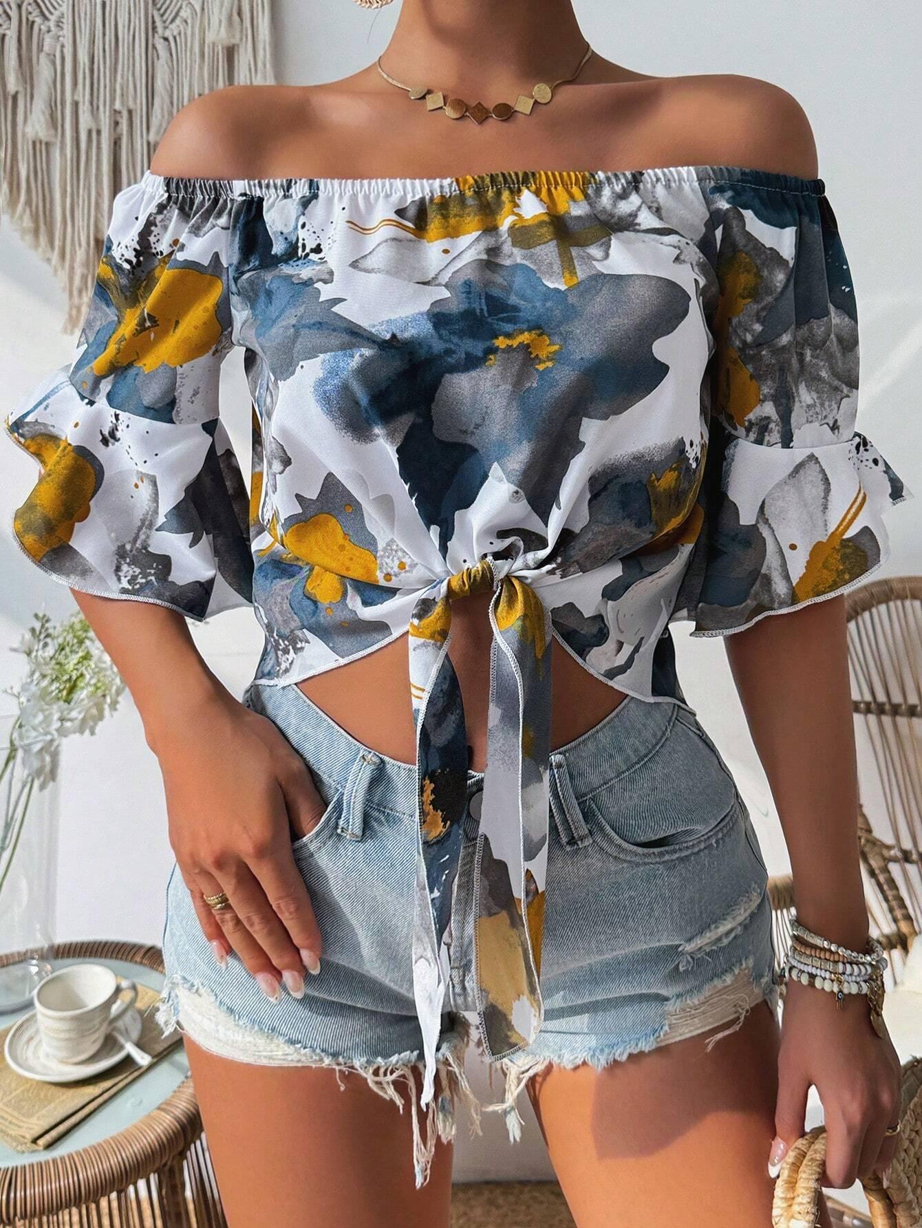 Floral Off Shoulder Hawaiian Top Relaxed Summer Vibes - So Real Fashion