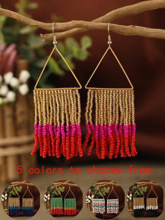 Boho Braided Beaded Dangle Earrings Vintage Tassel - So Real Fashion