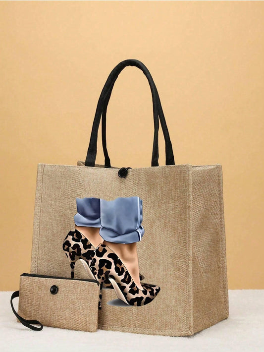 Chic Canvas Travel Tote Set Printed Style Two Bags - So Real Fashion