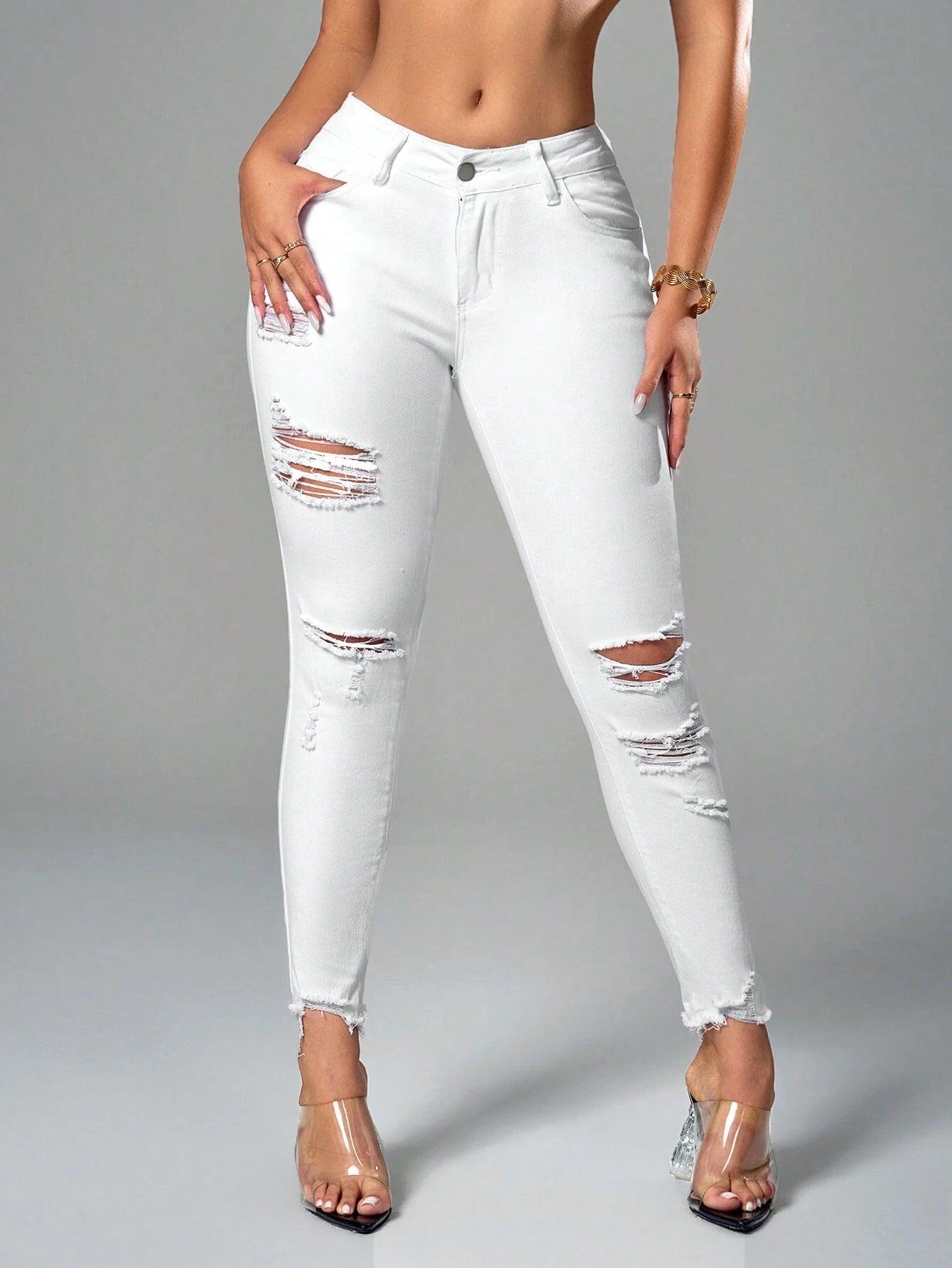 Unity Ripped And Fringed Skinny Jeans - So Real Fashion