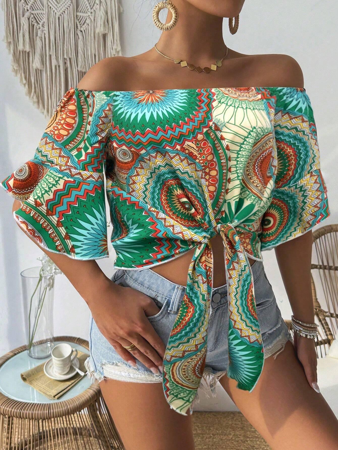 Floral Off Shoulder Hawaiian Top Relaxed Summer Vibes - So Real Fashion