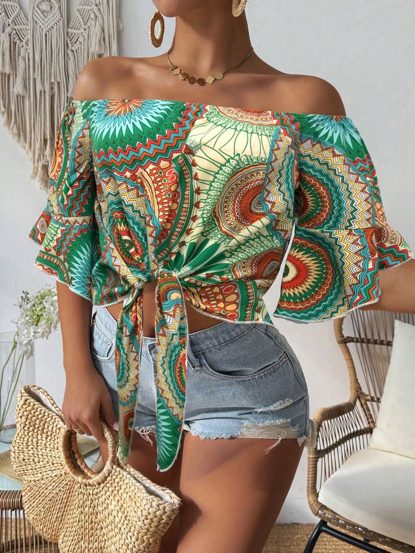 Floral Off Shoulder Hawaiian Top Relaxed Summer Vibes - So Real Fashion