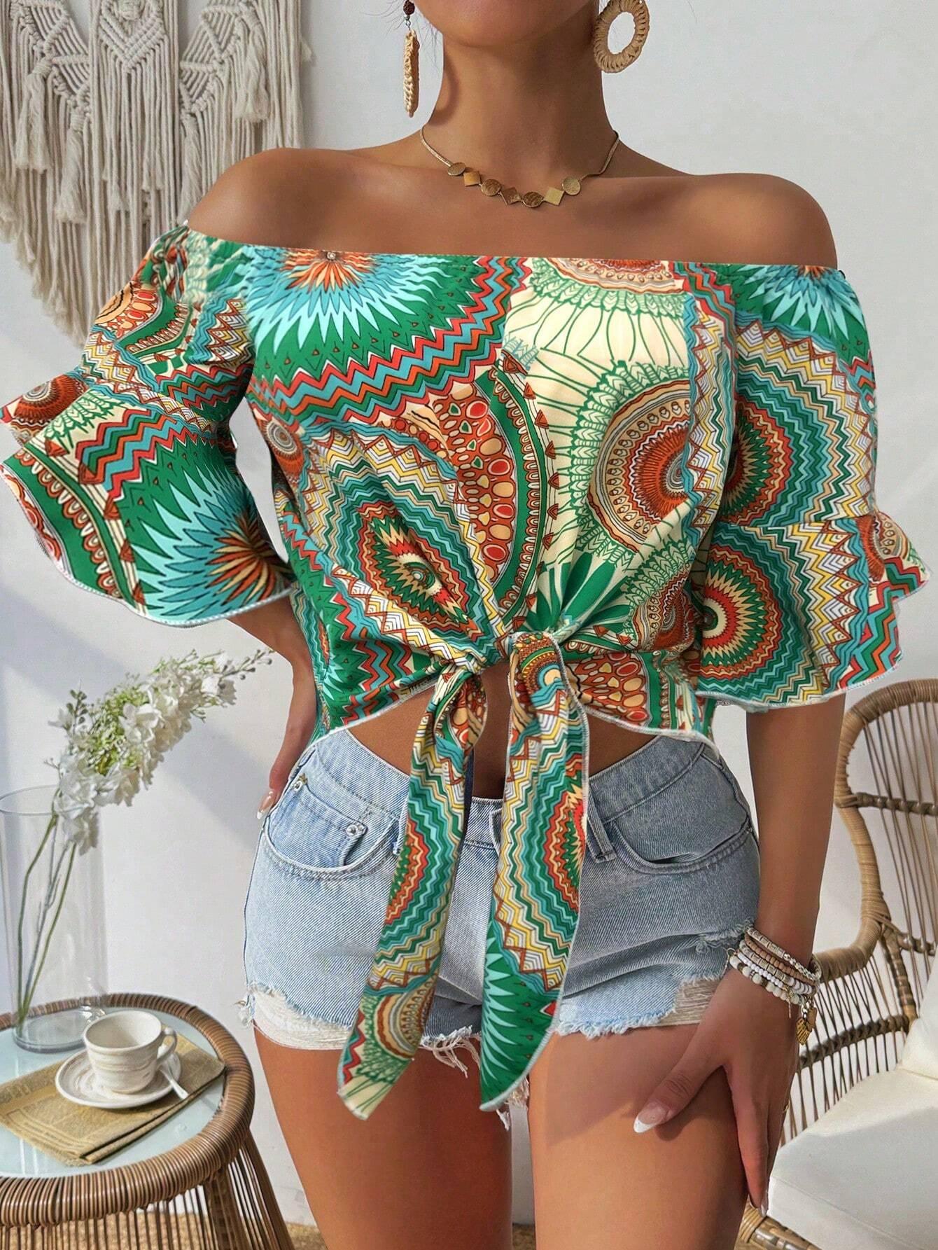 Floral Off Shoulder Hawaiian Top Relaxed Summer Vibes - So Real Fashion