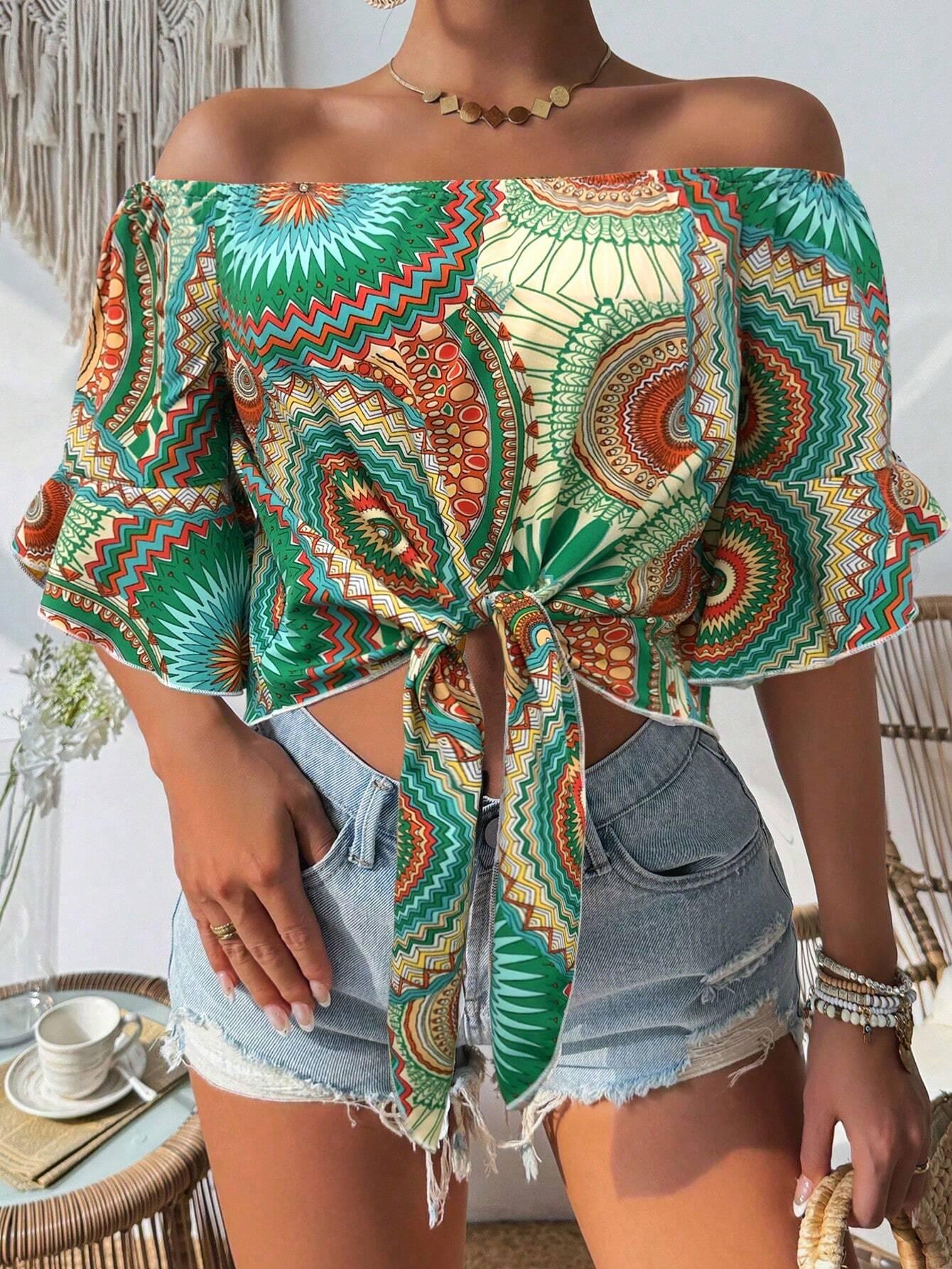 Floral Off Shoulder Hawaiian Top Relaxed Summer Vibes - So Real Fashion