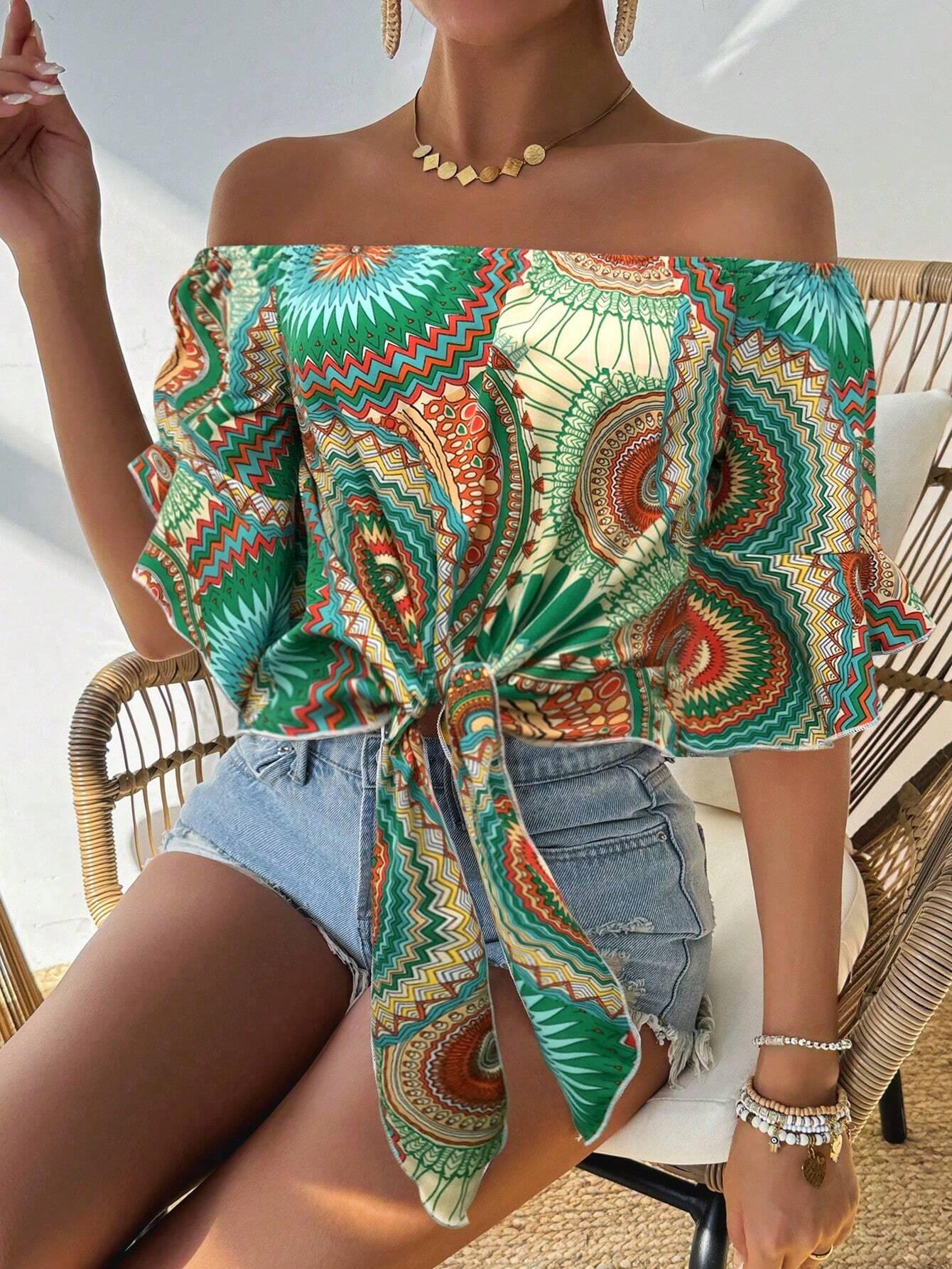 Floral Off Shoulder Hawaiian Top Relaxed Summer Vibes - So Real Fashion