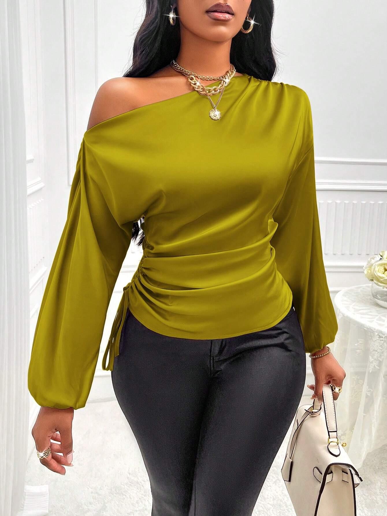 Asymmetric Lantern Sleeve Top Elegant OneShoulder Style - So Real Fashion