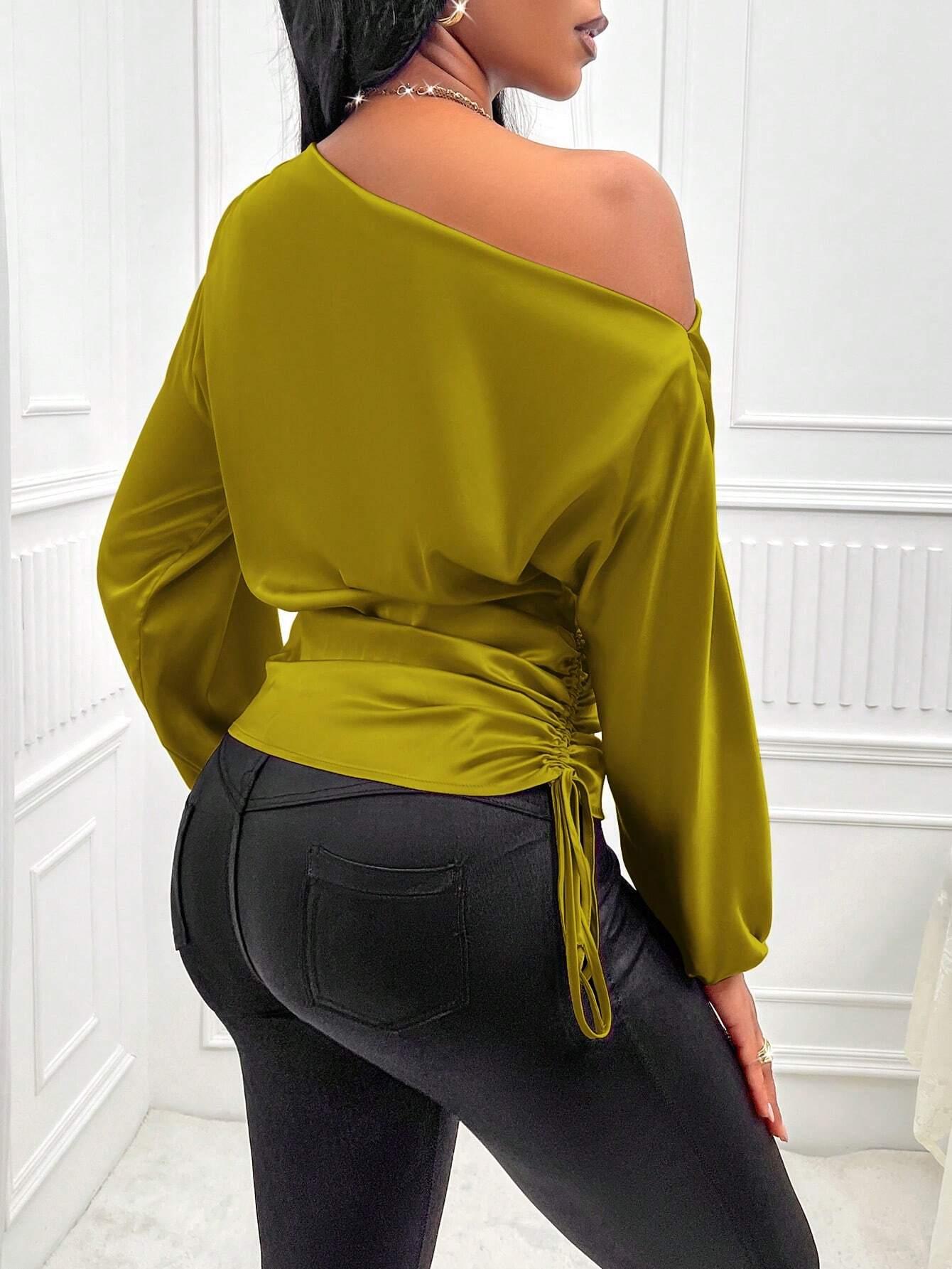 Asymmetric Lantern Sleeve Top Elegant OneShoulder Style - So Real Fashion