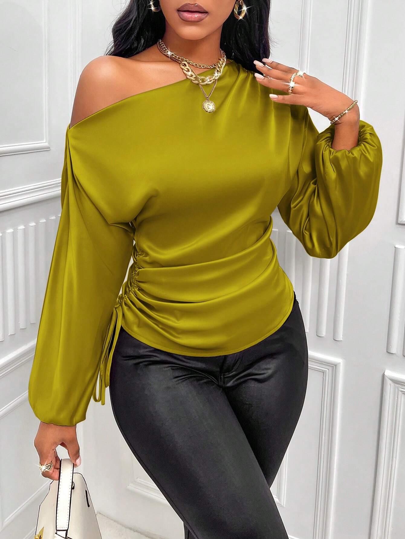 Asymmetric Lantern Sleeve Top Elegant OneShoulder Style - So Real Fashion