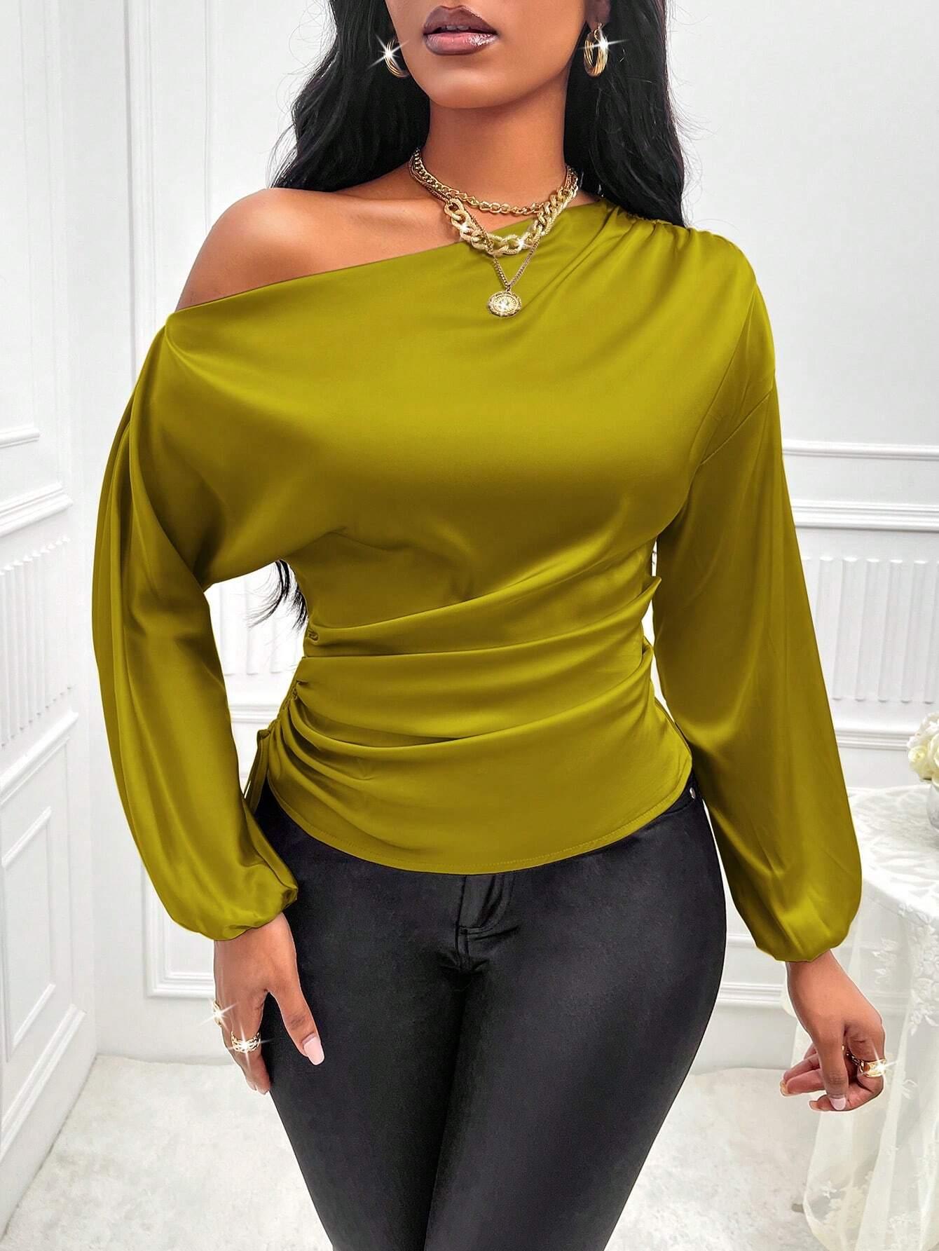 Asymmetric Lantern Sleeve Top Elegant OneShoulder Style - So Real Fashion