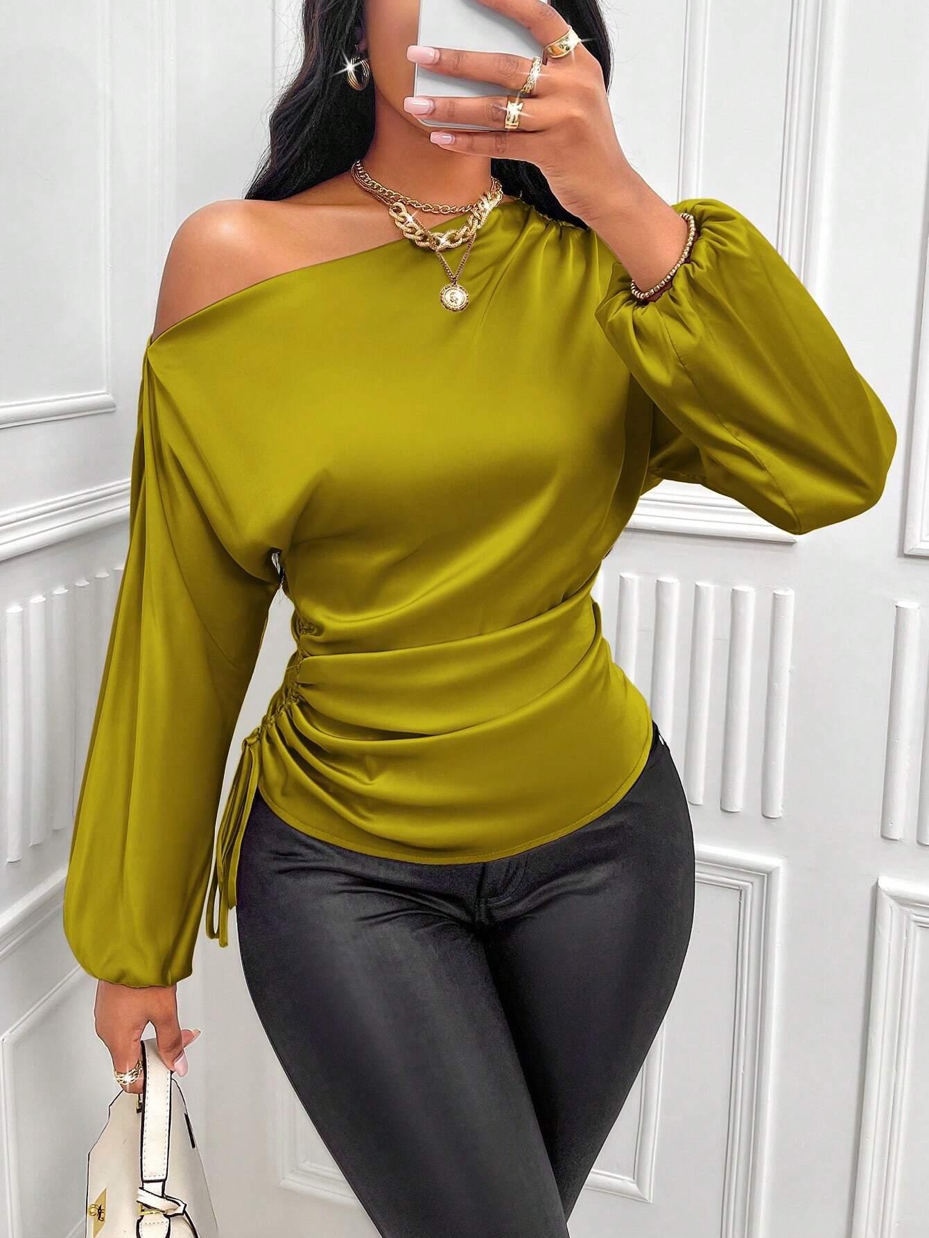 Asymmetric Lantern Sleeve Top Elegant OneShoulder Style - So Real Fashion