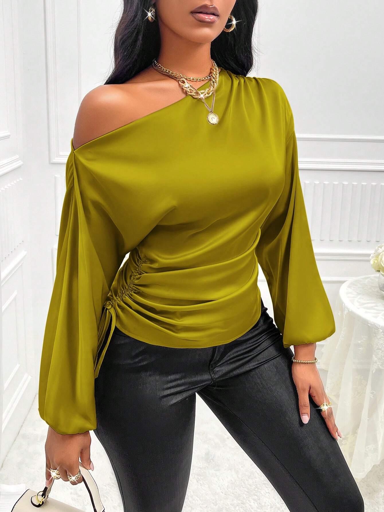 Asymmetric Lantern Sleeve Top Elegant OneShoulder Style - So Real Fashion