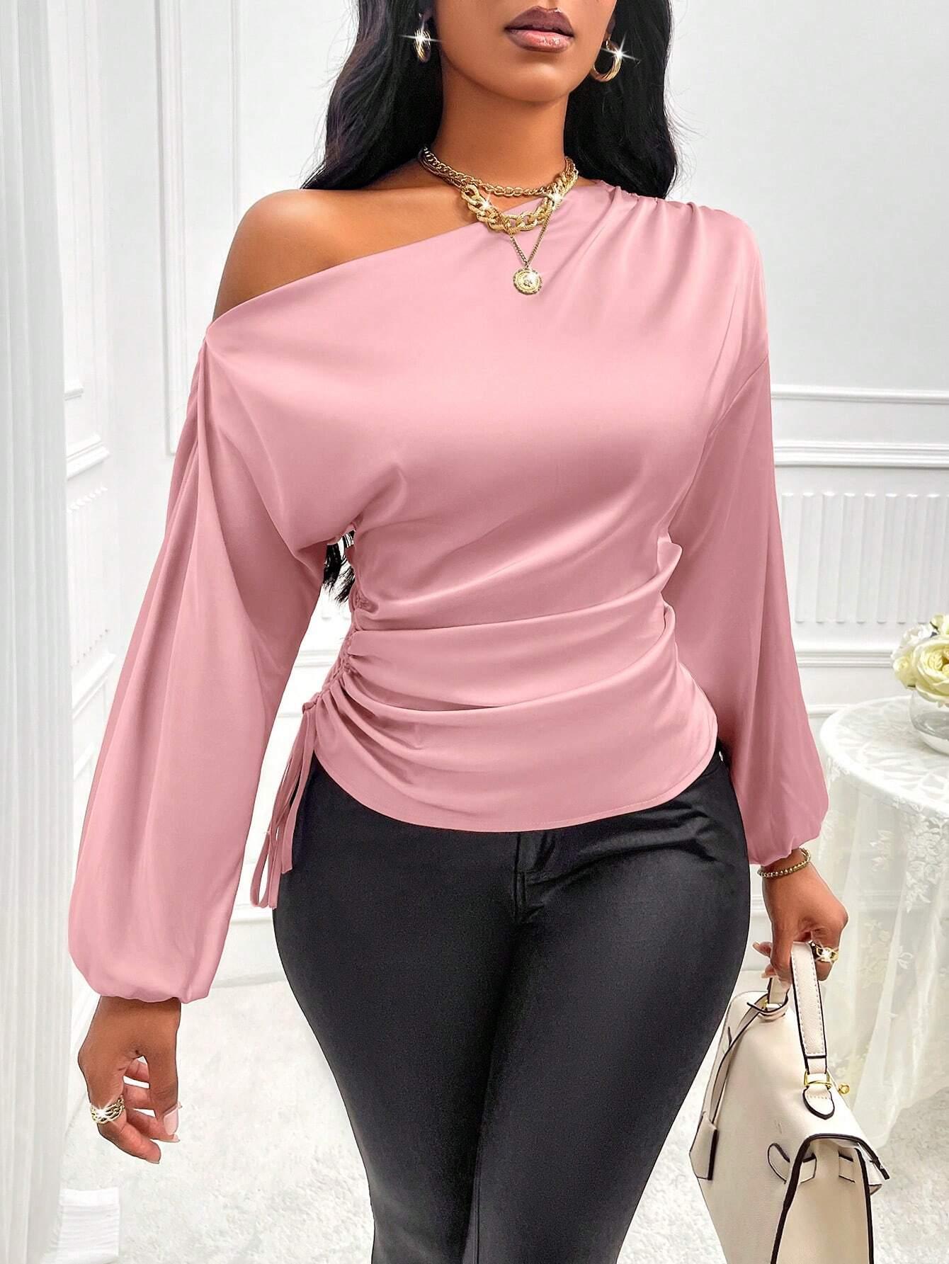 Asymmetric Lantern Sleeve Top Elegant OneShoulder Style - So Real Fashion