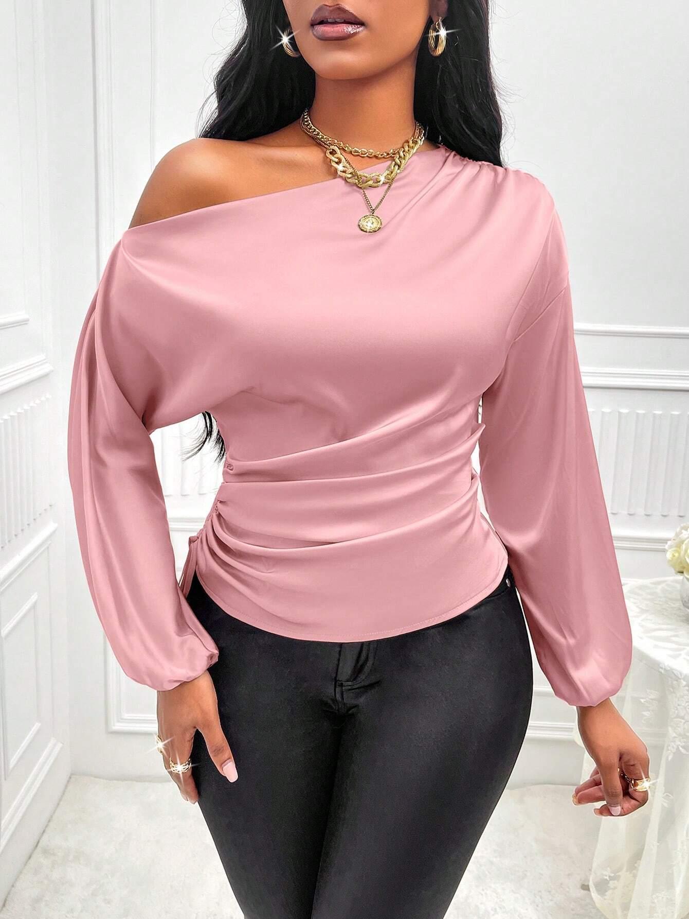 Asymmetric Lantern Sleeve Top Elegant OneShoulder Style - So Real Fashion