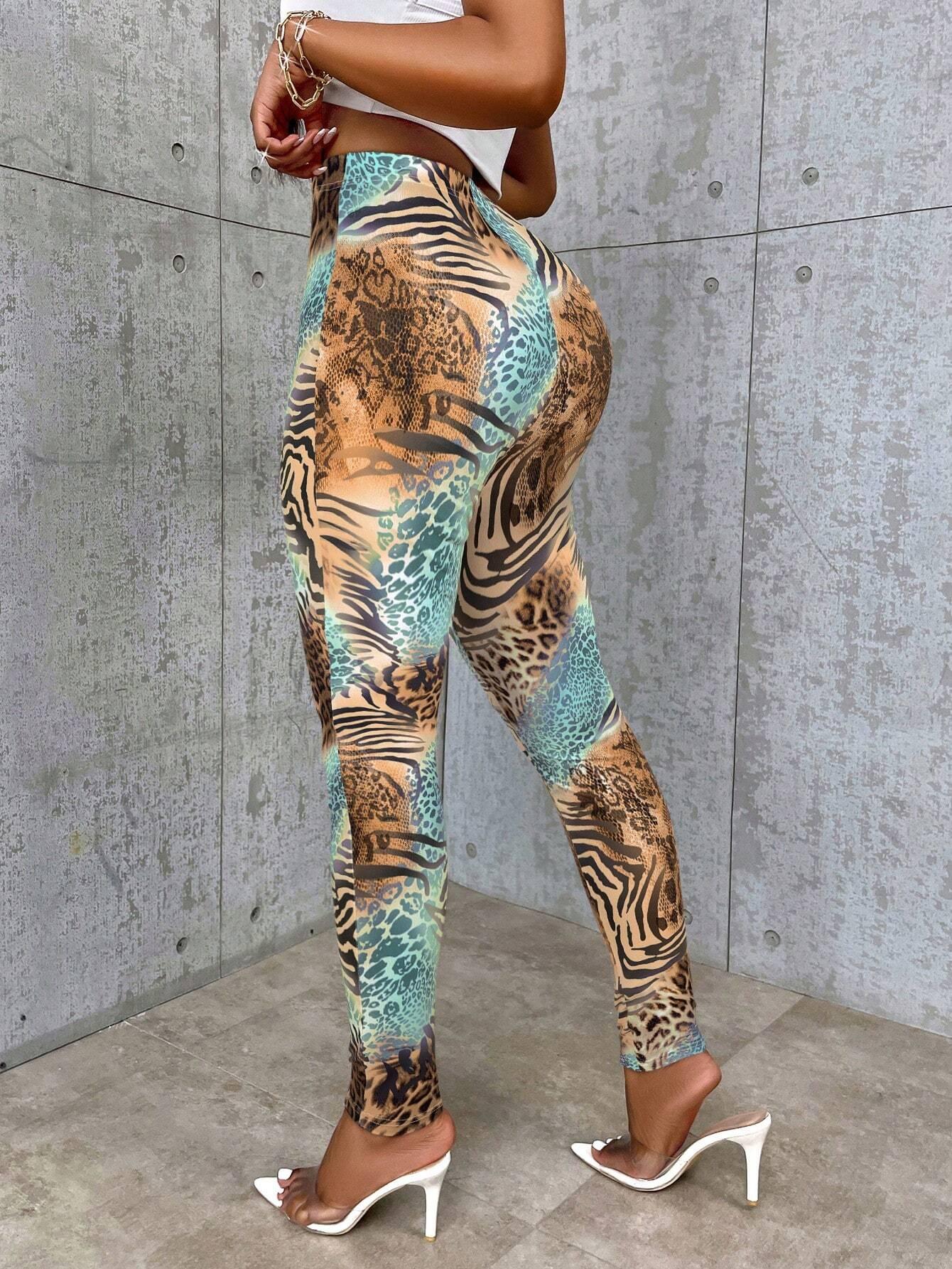 Casual Colorblock Slim Fit Stretchy Random Printed Leggings - So Real Fashion