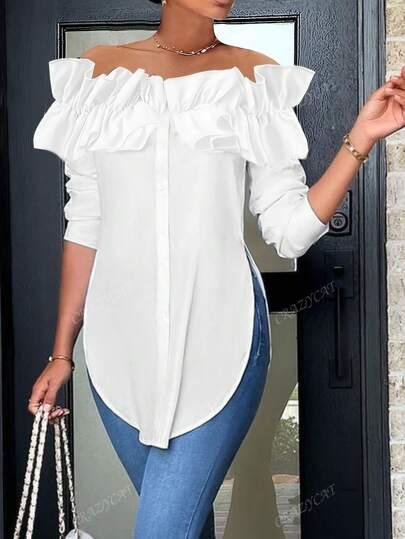 Off Shoulder Button Blouse Effortless Style Comfort - So Real Fashion