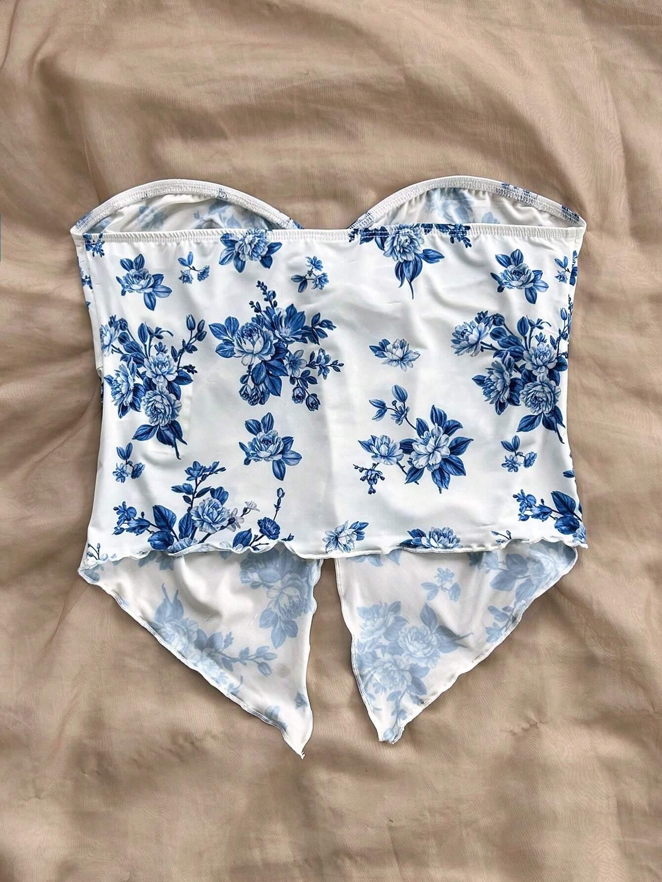 Dreamy Blue Floral Crop Top Vacation Ready - So Real Fashion