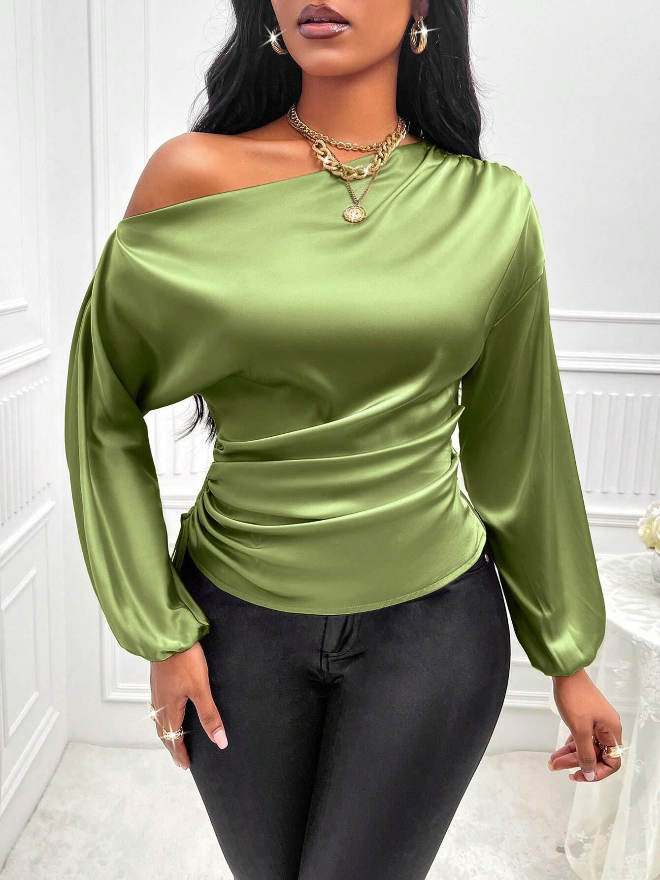 Asymmetric Lantern Sleeve Top Elegant OneShoulder Style - So Real Fashion